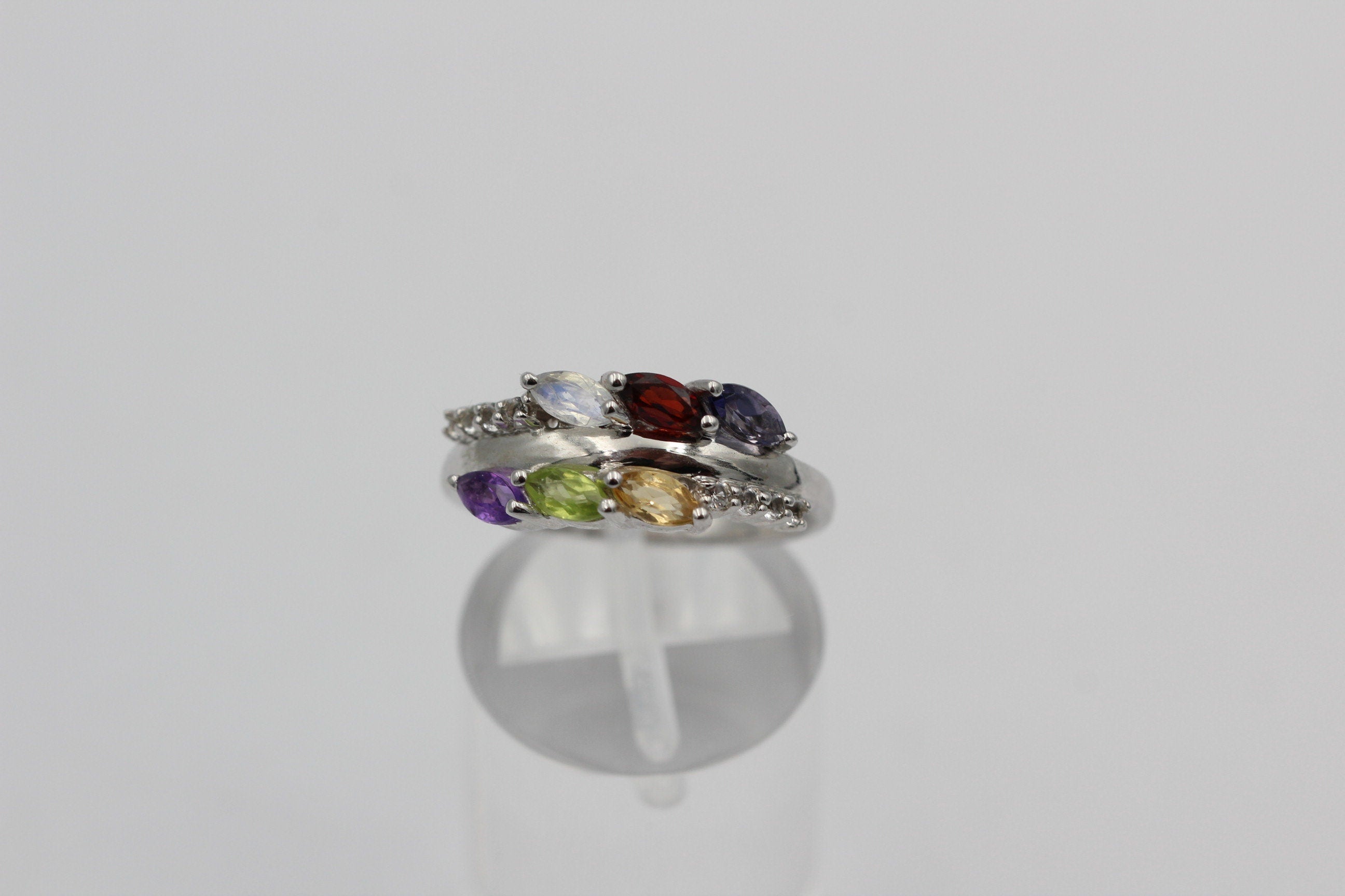 Edler 0,95 Carat Multi Edelstein Ring 925 Silber Größe 7 / 17 / 54 Edelsteinring