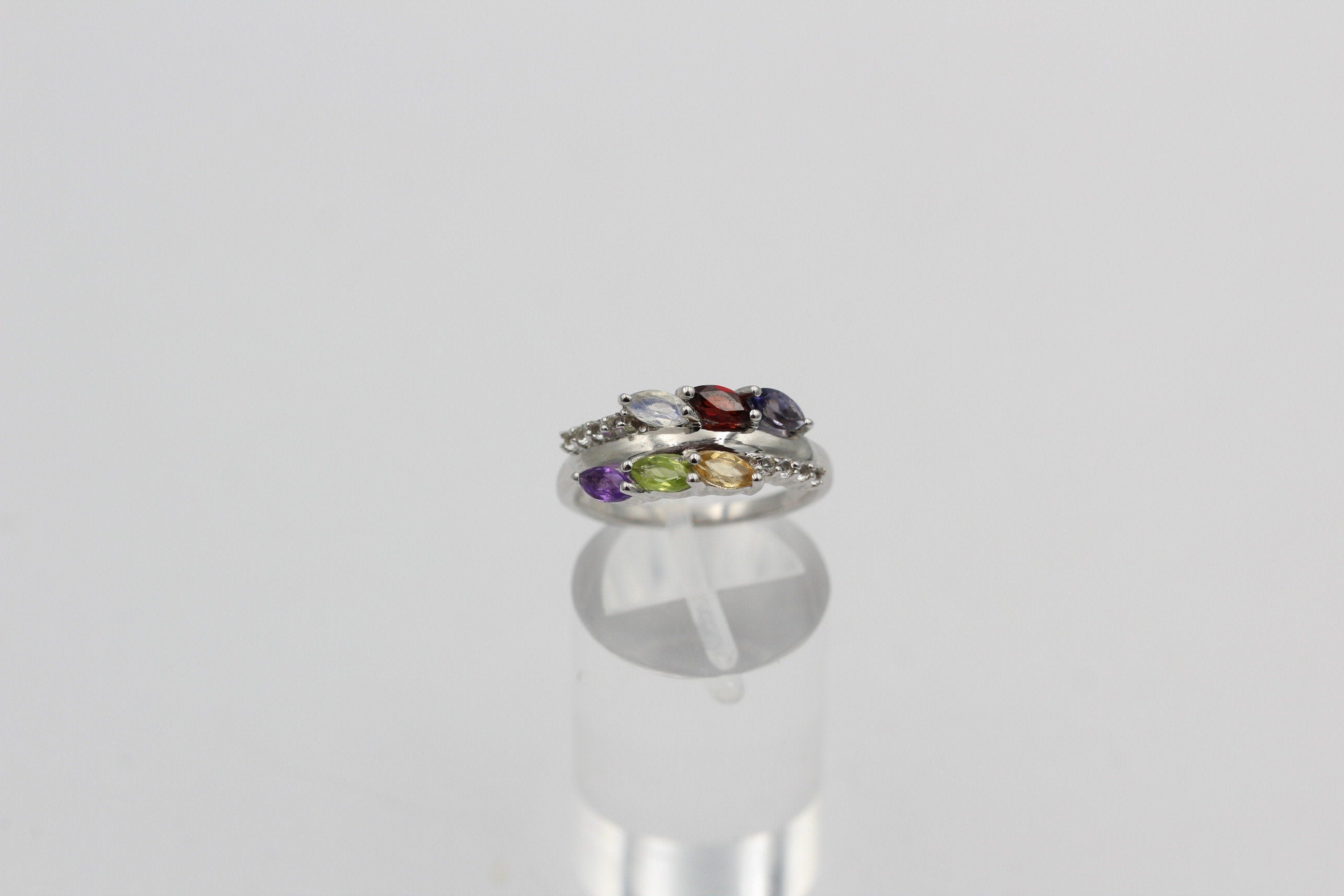 Edler 0,95 Carat Multi Edelstein Ring 925 Silber Größe 7 / 17 / 54 Edelsteinring