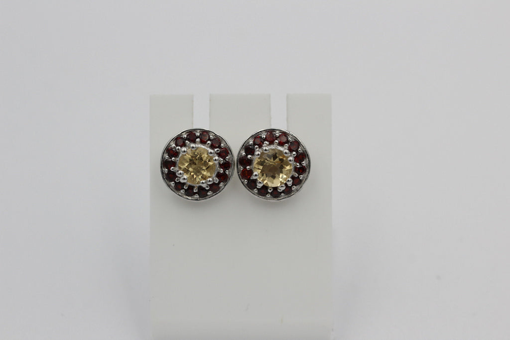 Edle 1,42 Carat Citrin Granat Ohrstecker 925 Silber Edelsteinohrstecker Top