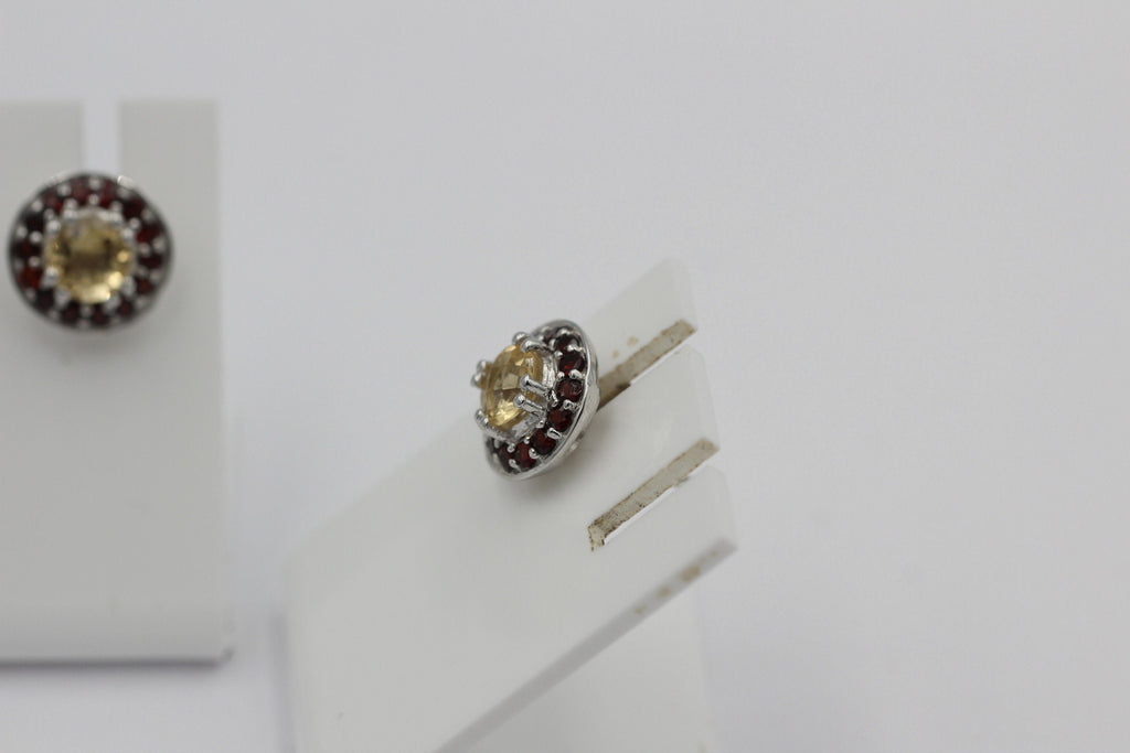 Edle 1,42 Carat Citrin Granat Ohrstecker 925 Silber Edelsteinohrstecker Top