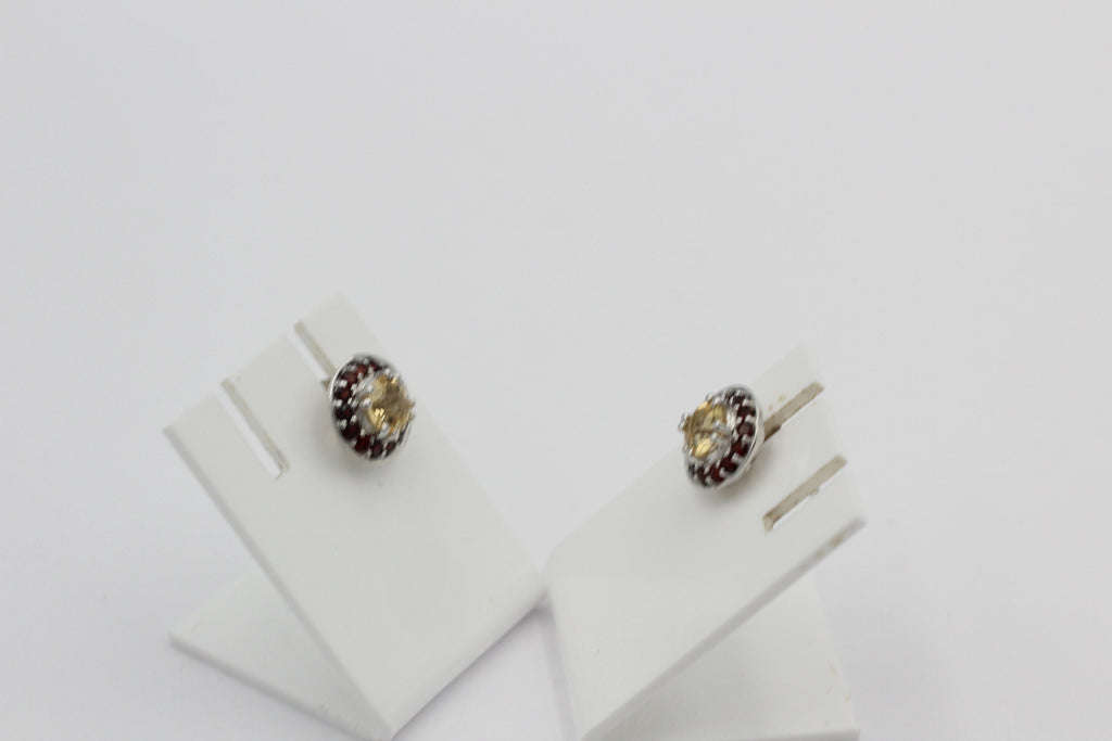 Edle 1,42 Carat Citrin Granat Ohrstecker 925 Silber Edelsteinohrstecker Top