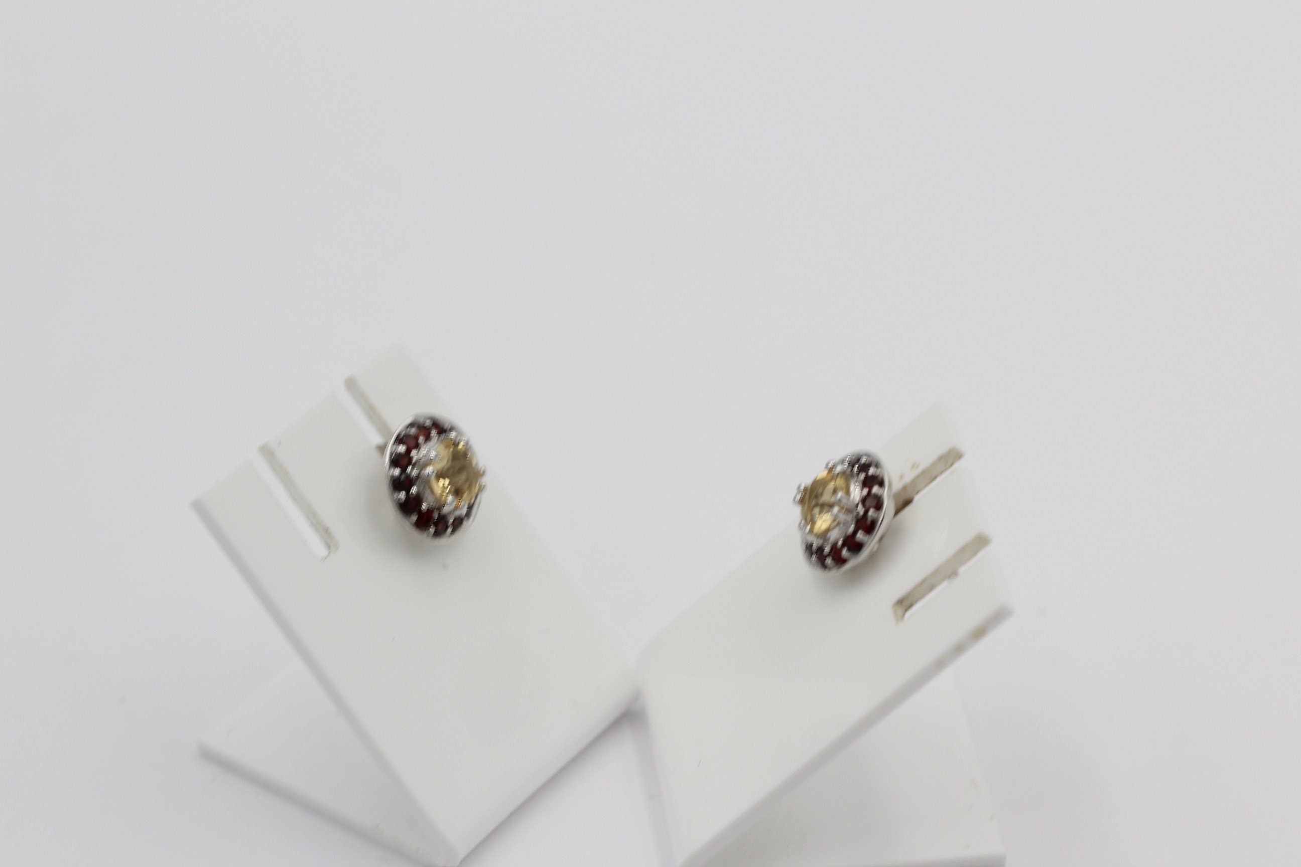 Edle 1,42 Carat Citrin Granat Ohrstecker 925 Silber Edelsteinohrstecker Top