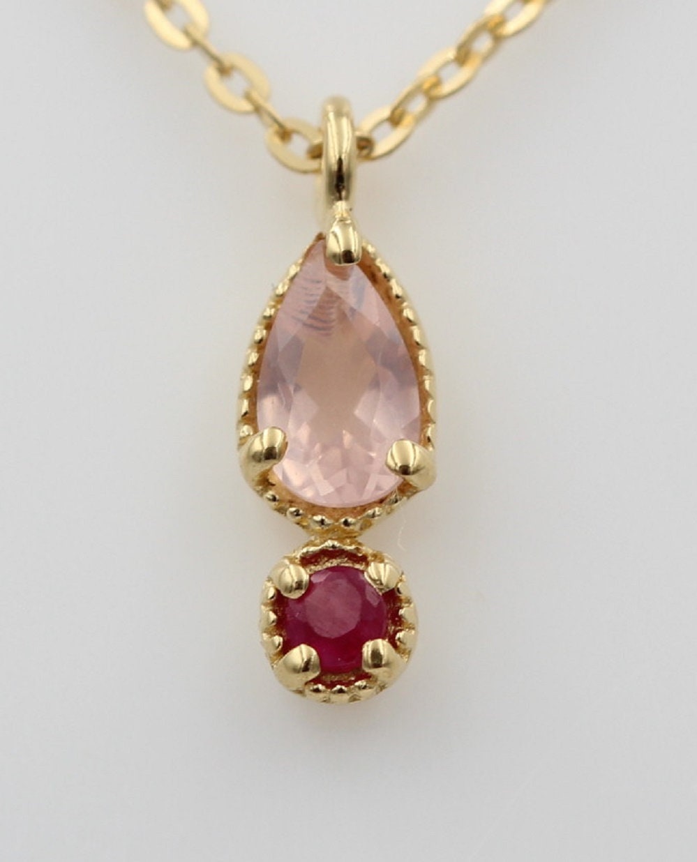 Design 0,21 Carat Rosenquarz Rubin Anhänger 925 Silber vergoldet Top
