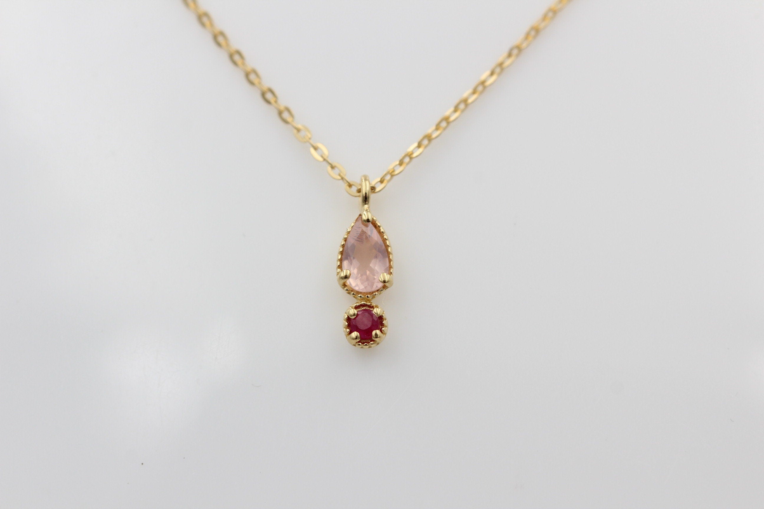 Design 0,21 Carat Rosenquarz Rubin Anhänger 925 Silber vergoldet Top