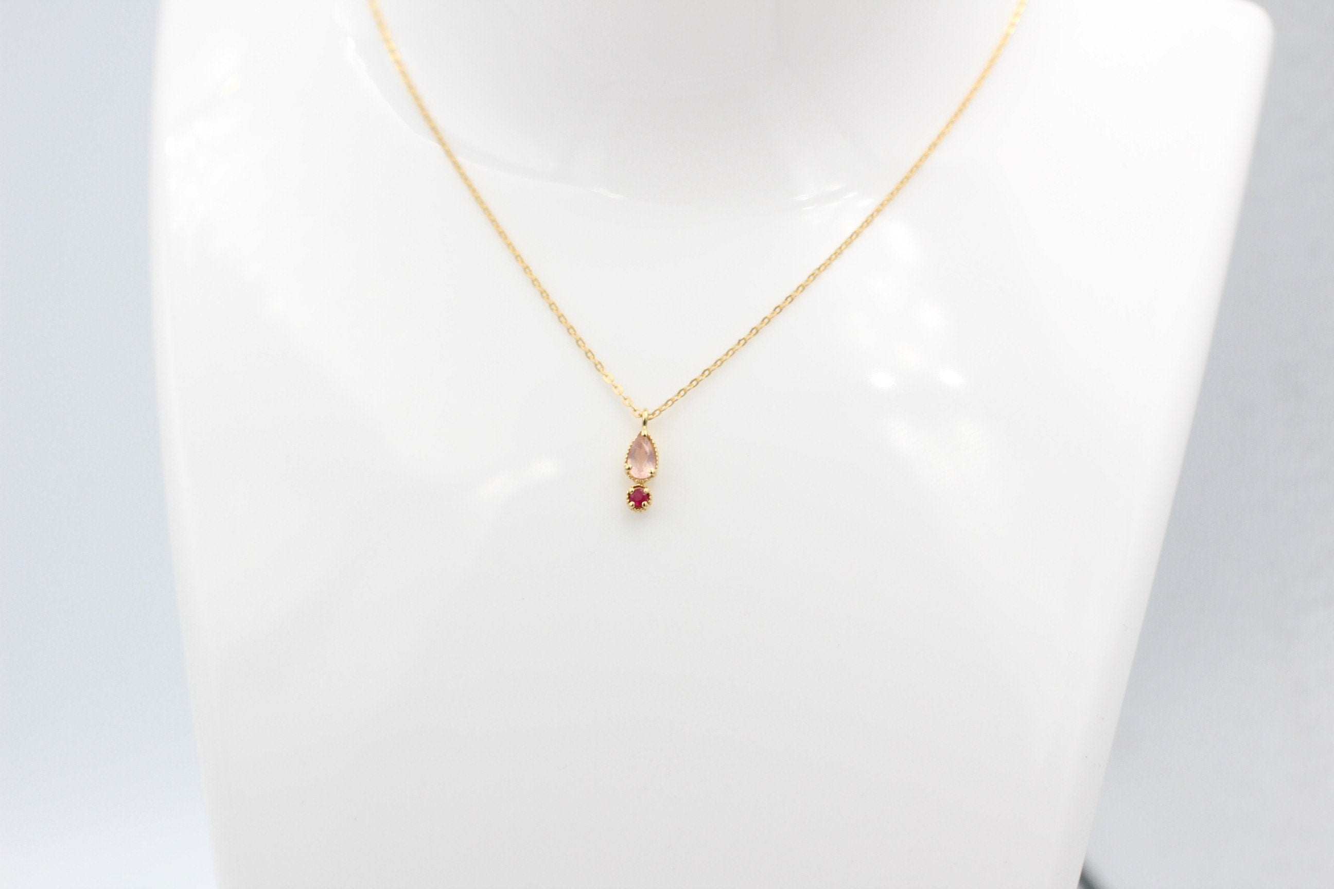Design 0,21 Carat Rosenquarz Rubin Anhänger 925 Silber vergoldet Top