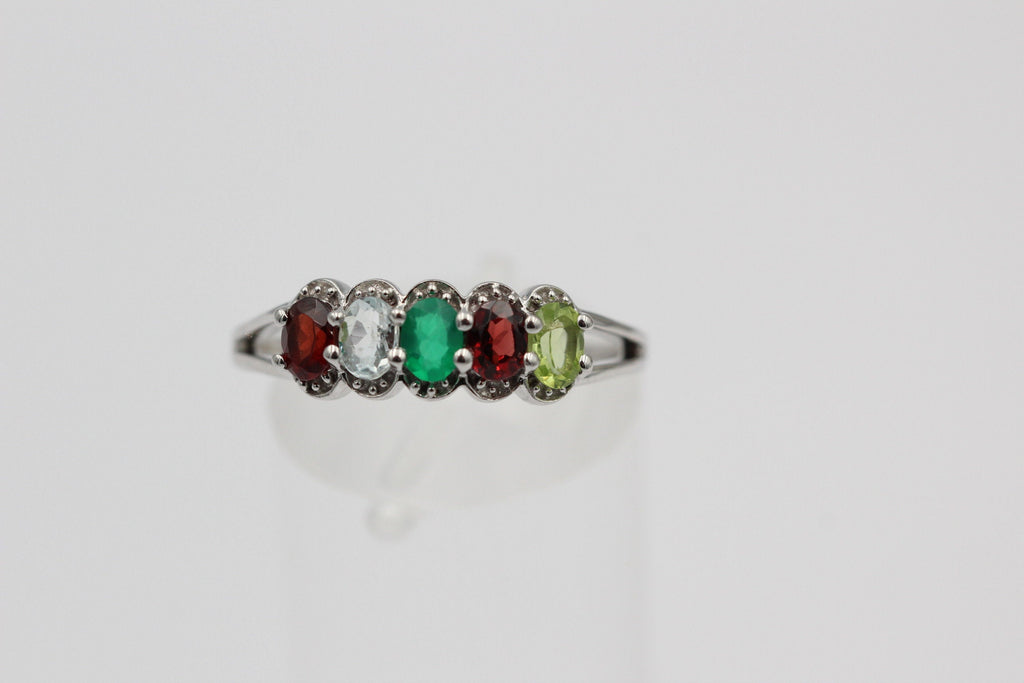 1  Carat Edesltein Ring 925 Silber Onyx Granat Blautopas Peridot Gr 8 / 18 / 57