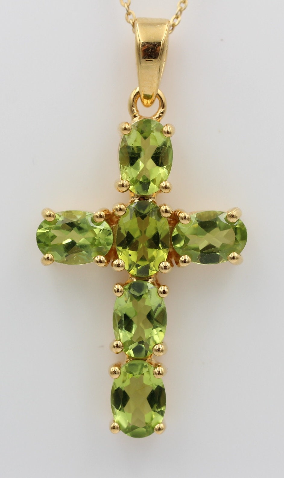 Edler 4,8 Carat Peridot Kreuzanhänger 925 Silber vergoldet Collier Kette Olivin