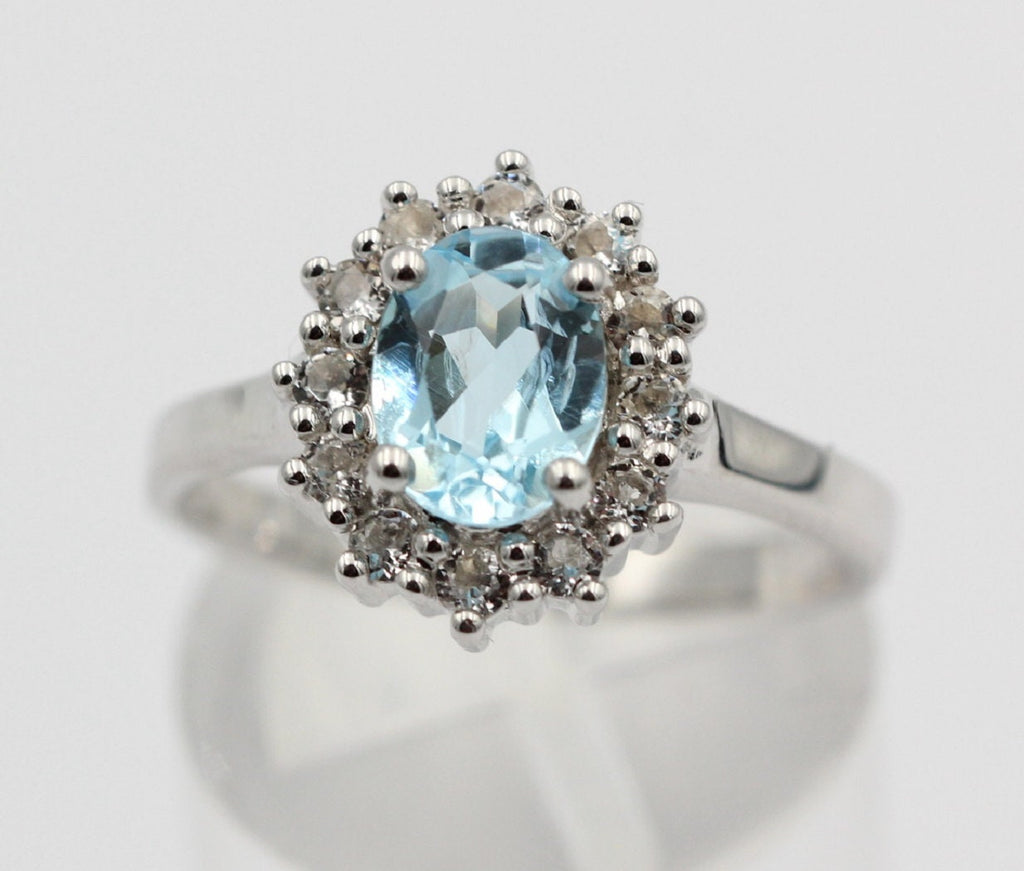 Edler 1,65 Carat Blautopas Weiatopas Ring 925 Silber Fingerring 8 / 18 / 57