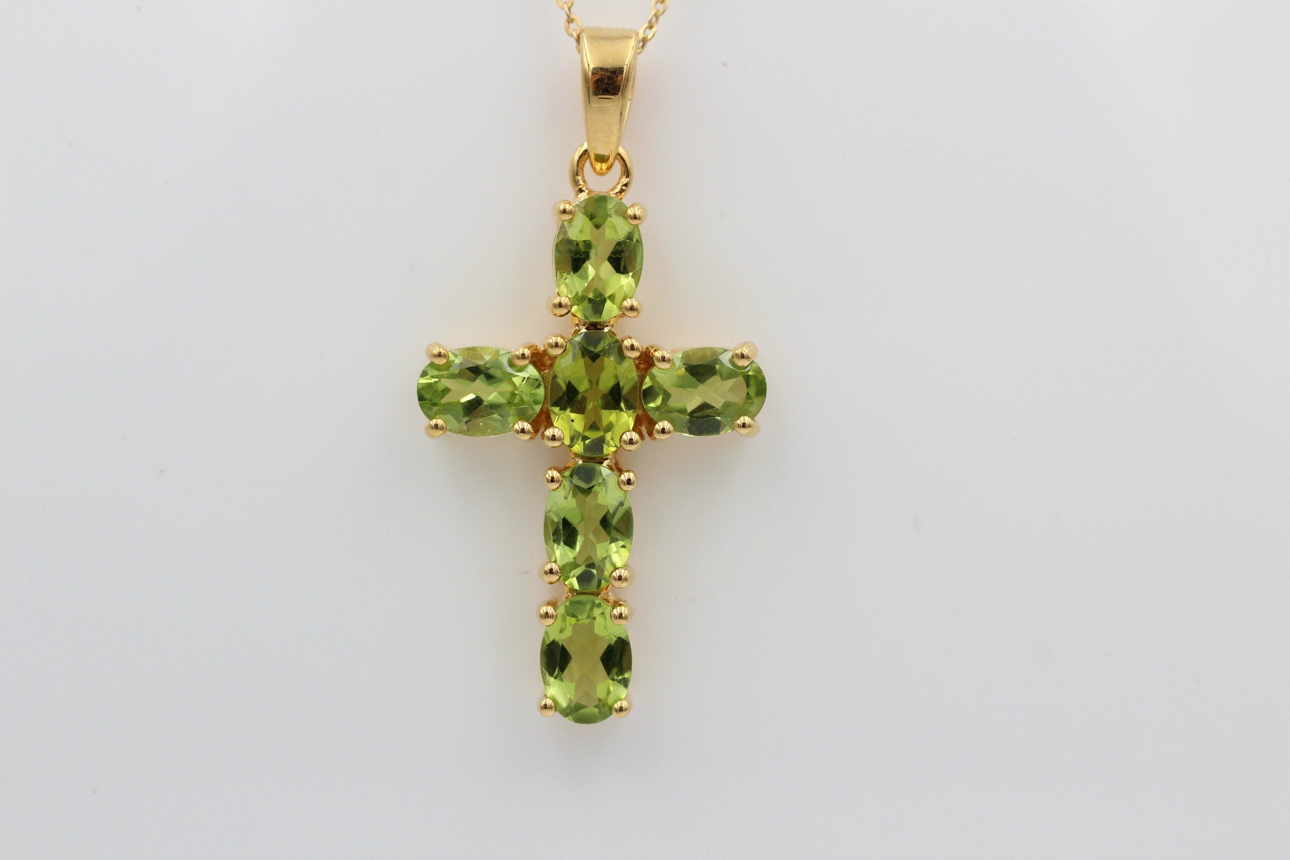 Edler 4,8 Carat Peridot Kreuzanhänger 925 Silber vergoldet Collier Kette Olivin