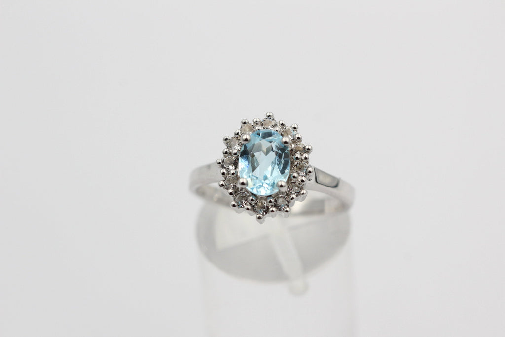 Edler 1,65 Carat Blautopas Weiatopas Ring 925 Silber Fingerring 8 / 18 / 57