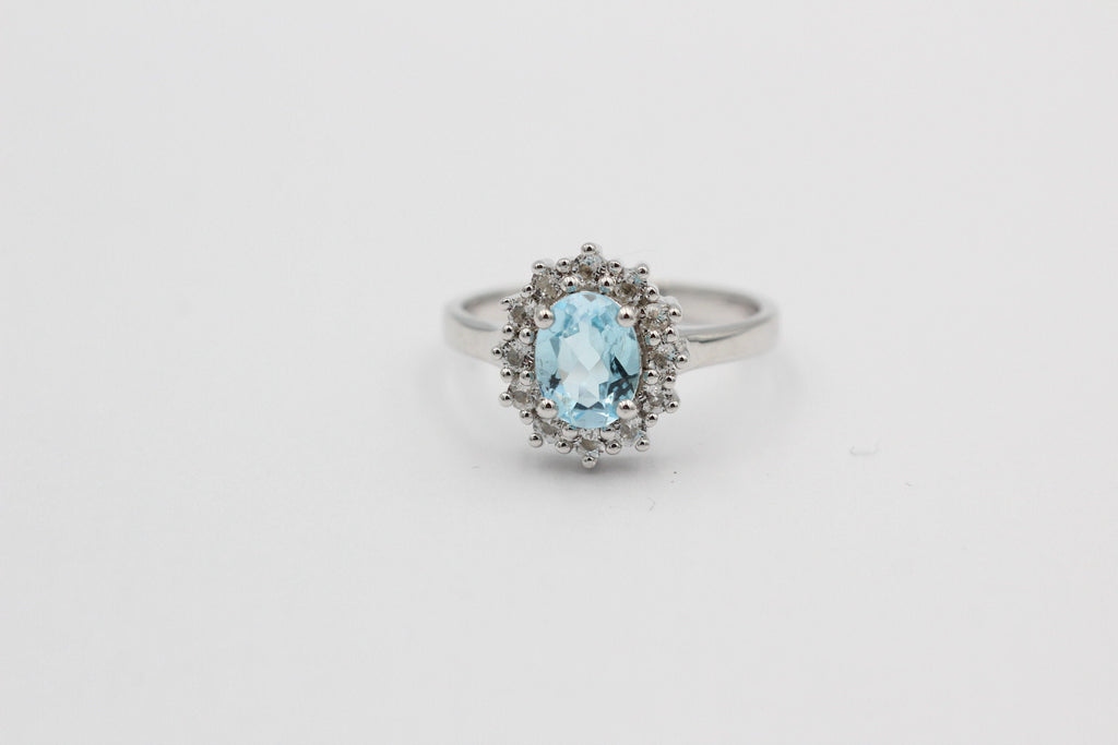 Edler 1,65 Carat Blautopas Weiatopas Ring 925 Silber Fingerring 8 / 18 / 57