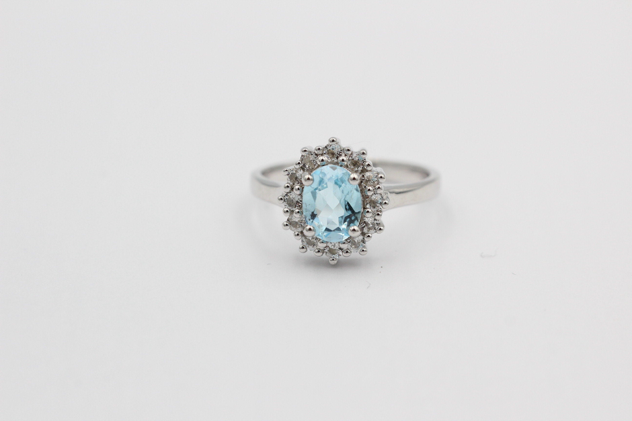 Edler 1,65 Carat Blautopas Weiatopas Ring 925 Silber Fingerring 8 / 18 / 57