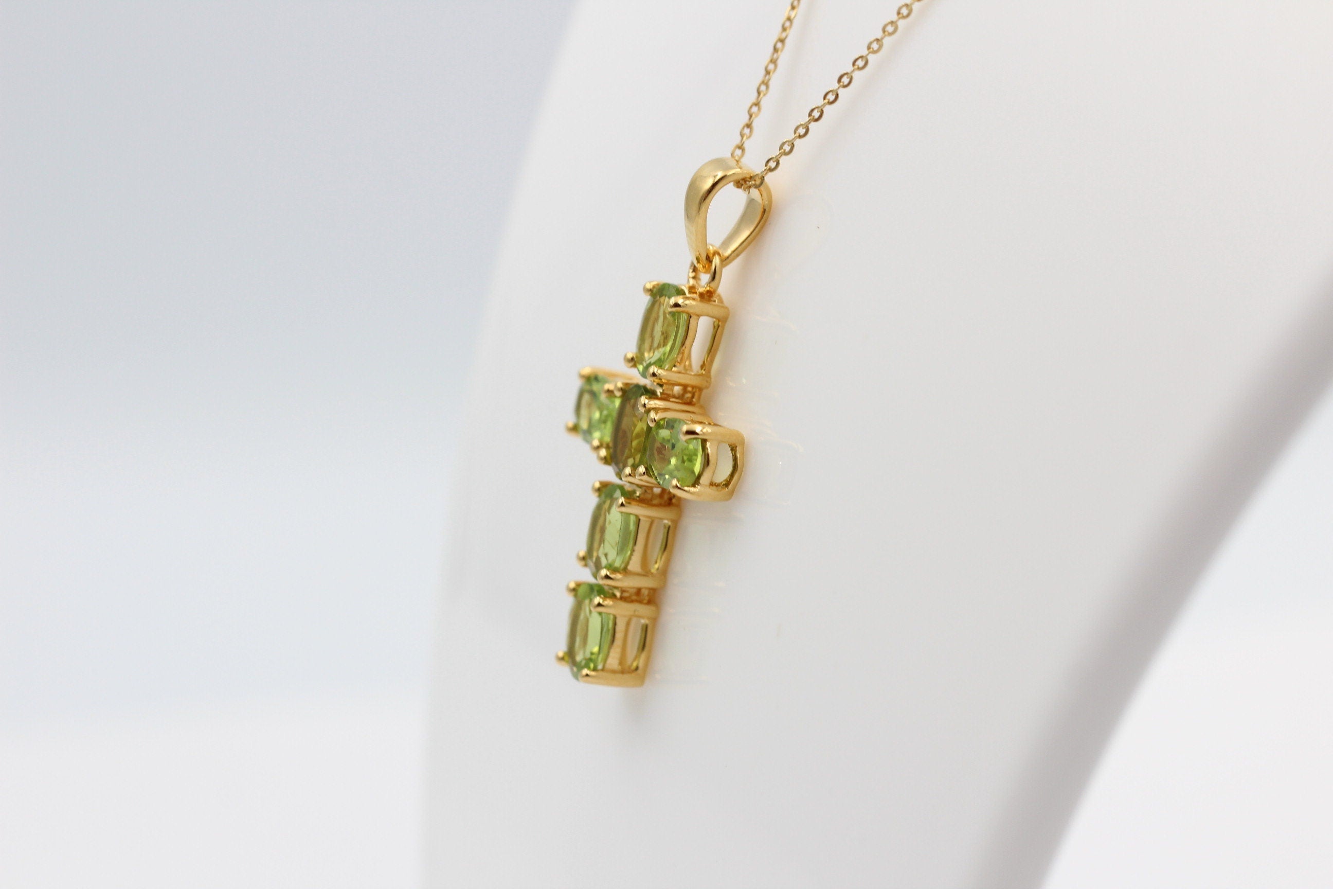 Edler 4,8 Carat Peridot Kreuzanhänger 925 Silber vergoldet Collier Kette Olivin