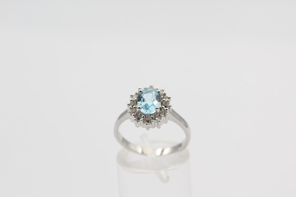 Edler 1,65 Carat Blautopas Weiatopas Ring 925 Silber Fingerring 8 / 18 / 57