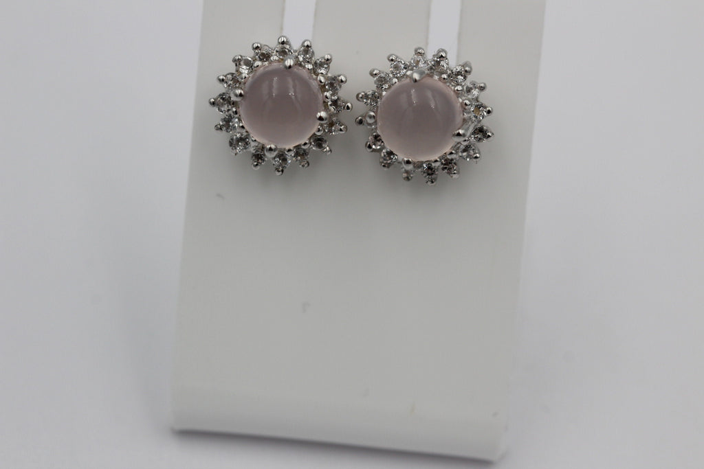 1,91 Carat Rosenquarz Weißtopas Ohrstecker 925 Silber Edelsteinohrstecker Top