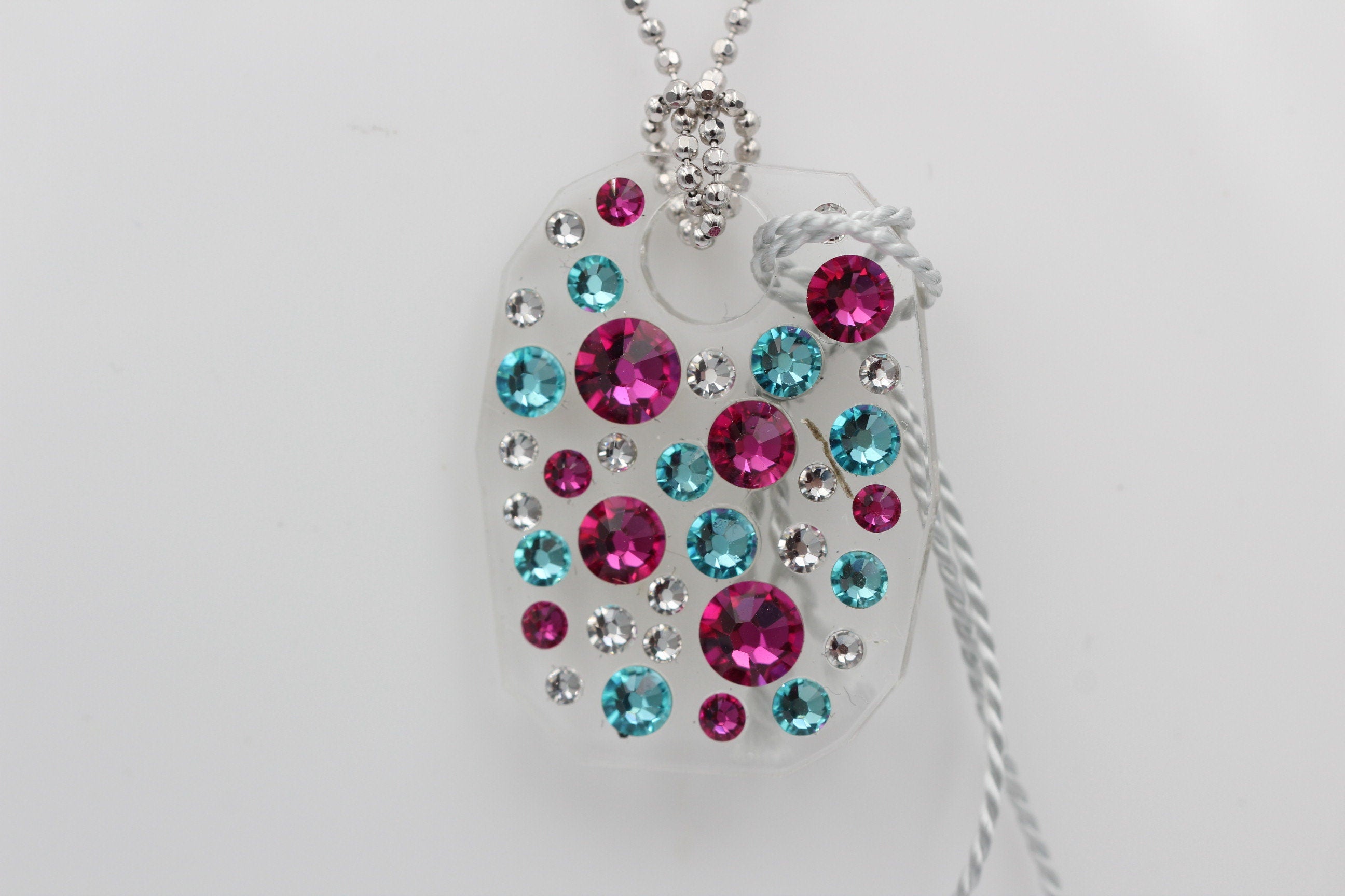 Collier Bubble mit Swarovski-Elements Pink/Türkis mit 925 Silber Kette