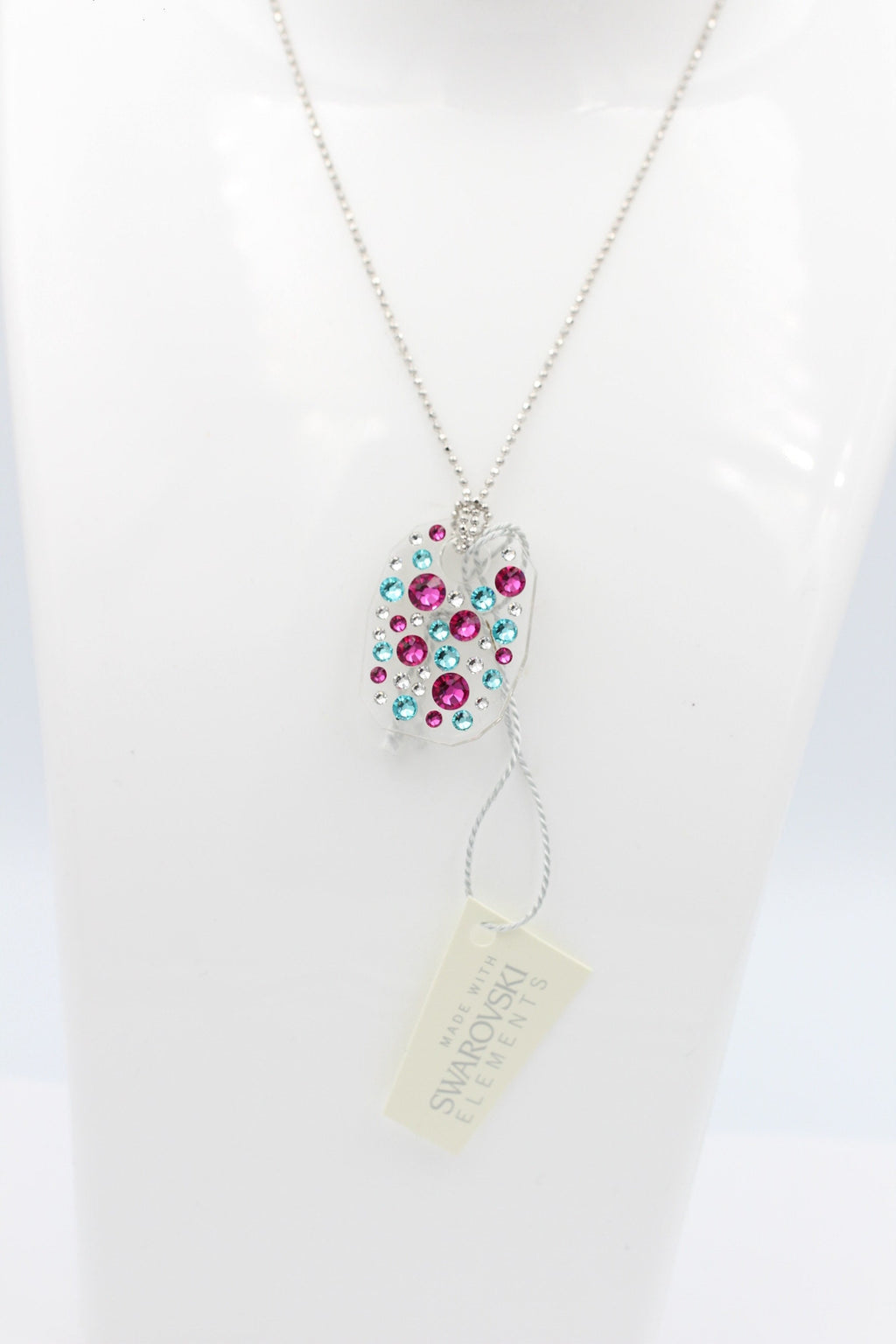 Collier Bubble mit Swarovski-Elements Pink/Türkis mit 925 Silber Kette