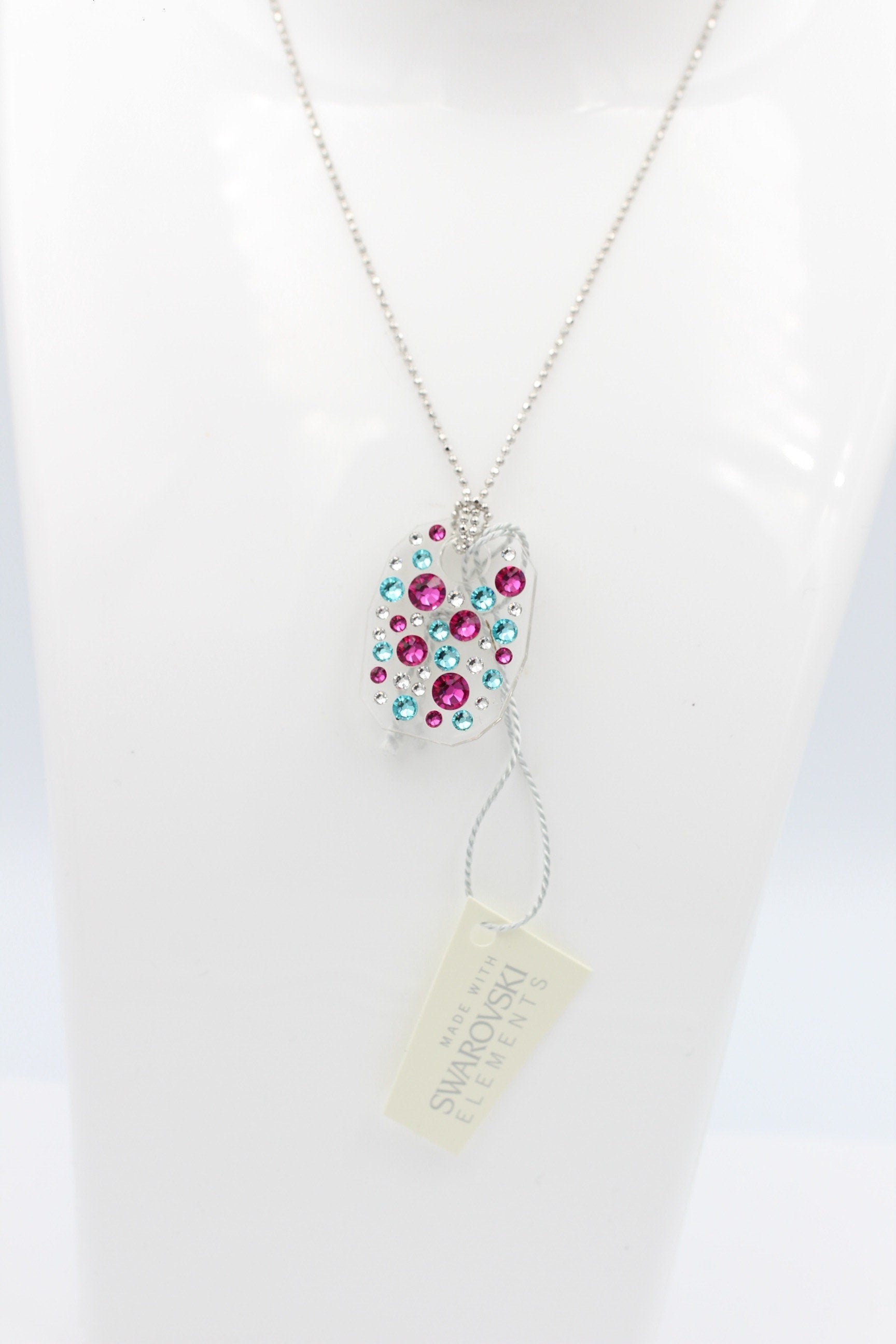 Collier Bubble mit Swarovski-Elements Pink/Türkis mit 925 Silber Kette