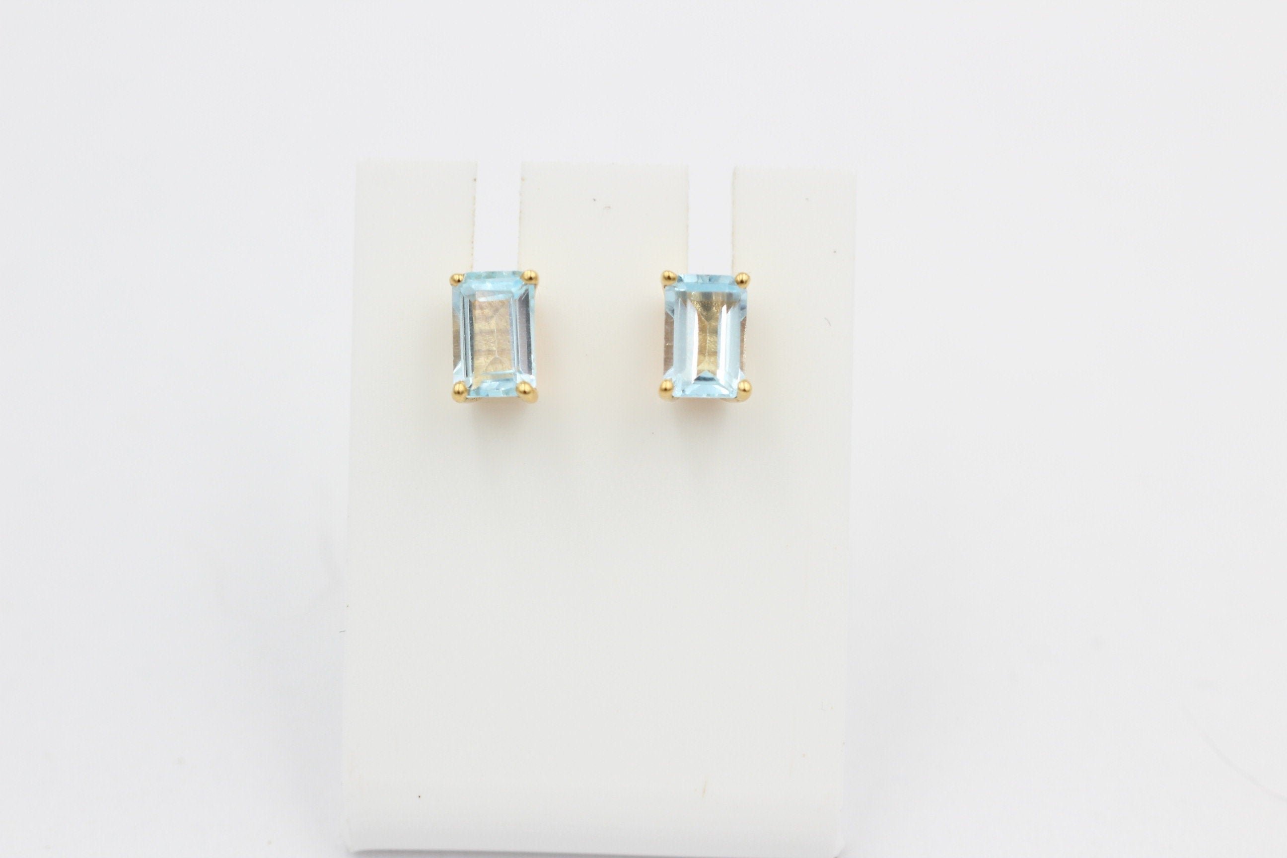 Edle 1,1 Carat Blautopas  Ohrstecker 925 Silber vergoldet Ohrring Schmuck