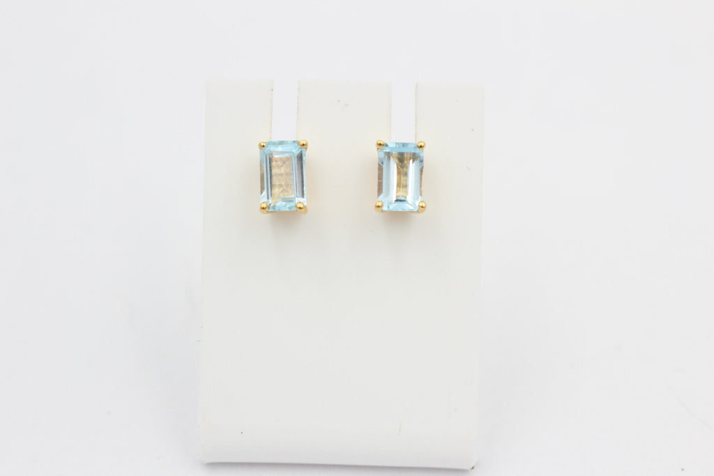Edle 1,1 Carat Blautopas  Ohrstecker 925 Silber vergoldet Ohrring Schmuck