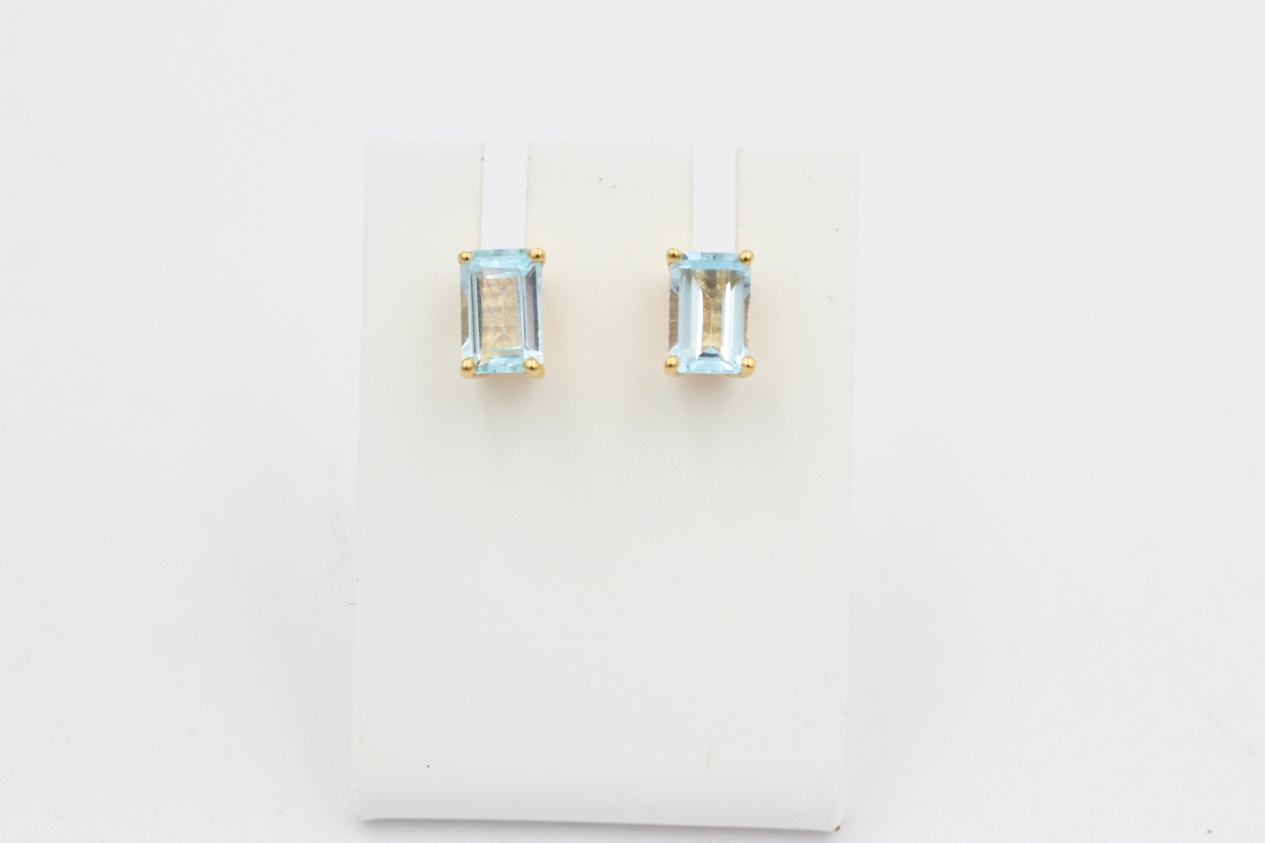 Edle 1,1 Carat Blautopas  Ohrstecker 925 Silber vergoldet Ohrring Schmuck