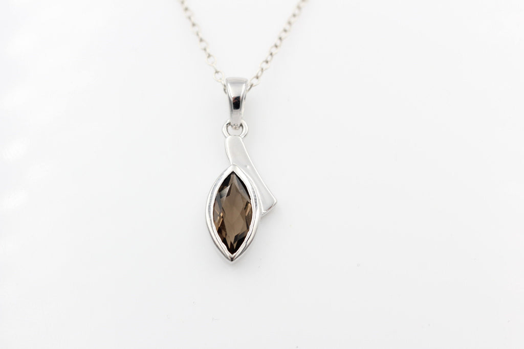 1,8 Carat Rauchquarz Anhänger 925 Silber Collier Kette Quarz