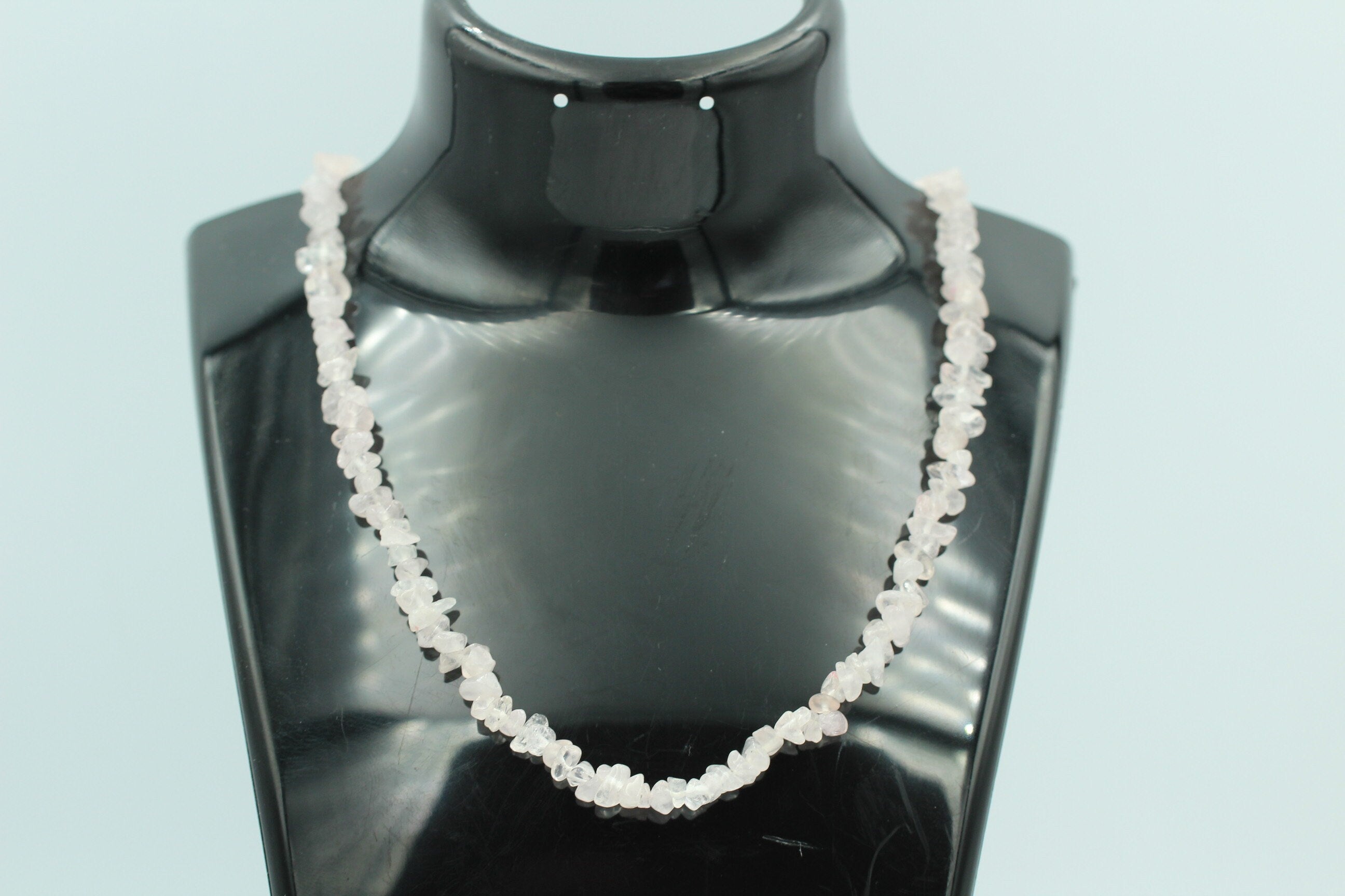 32 Carat Rosenquarz Collier Kette Splitterkette 925 Sterling Silber Top