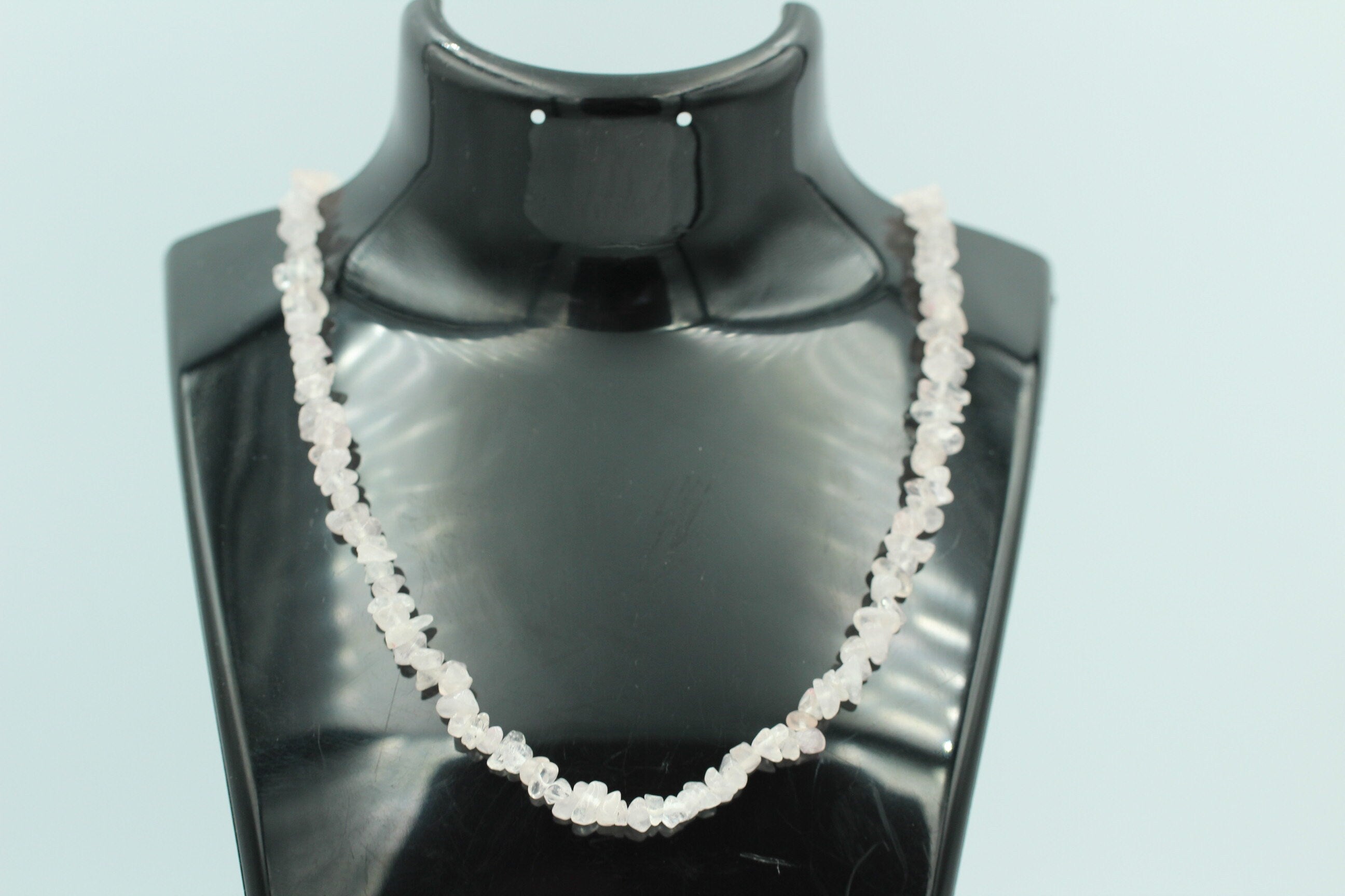 32 Carat Rosenquarz Collier Kette Splitterkette 925 Sterling Silber Top