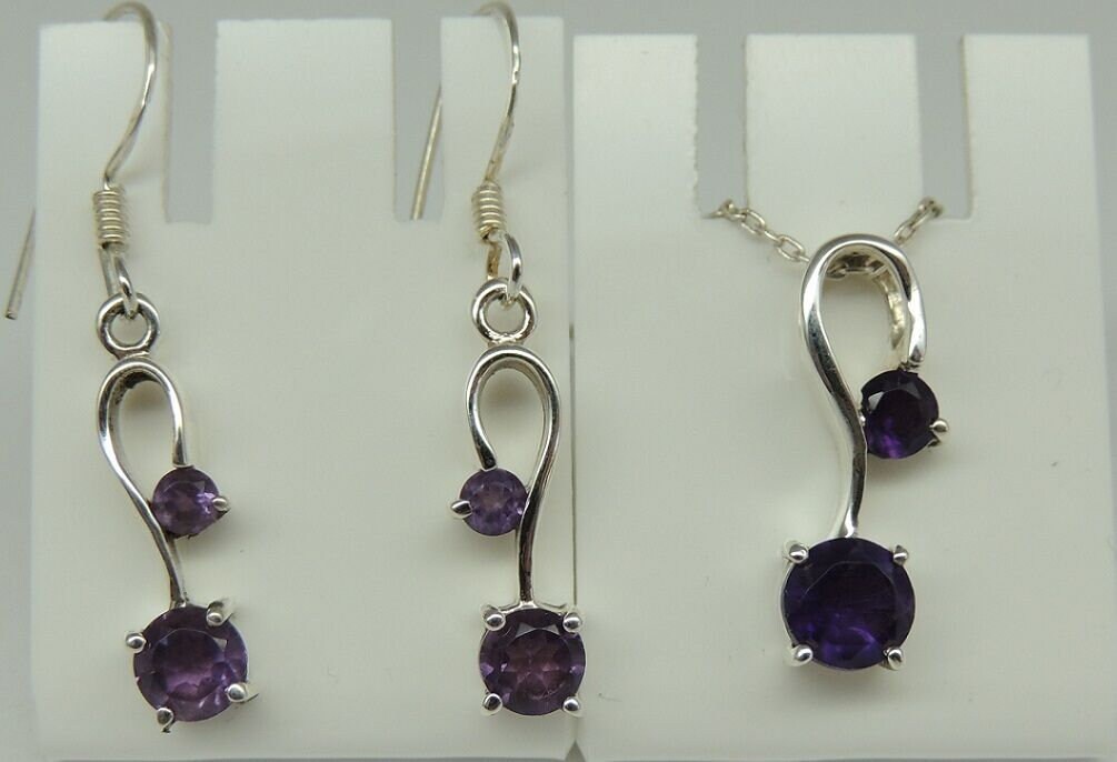 1,3 Carat Amethyst Designer Set 925 Silber Ohrstecker Anhanger Collier