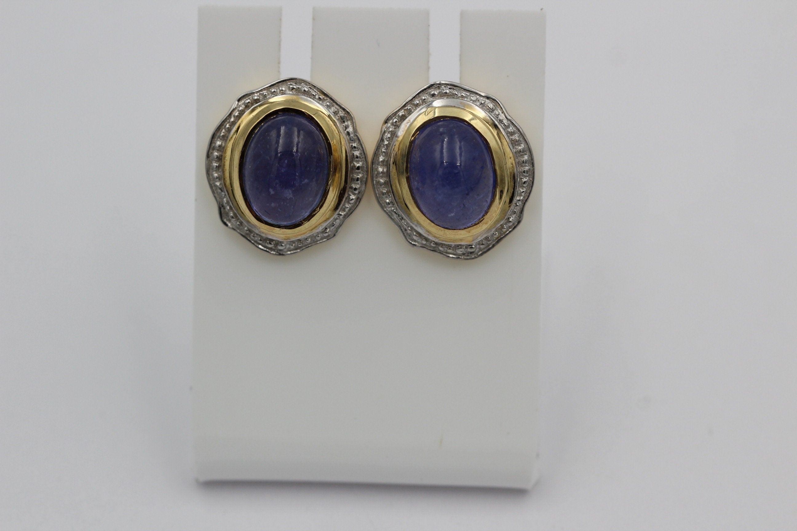 Edle 3,04 Carat Tansanit Ohrstecker Cabochon 925 Silber vergoldet Tansit Afrika