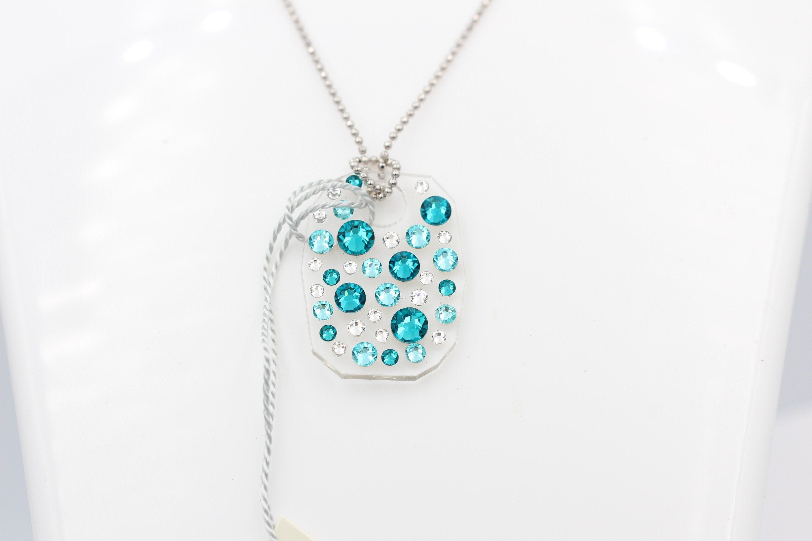 Collier Bubble mit Swarovski-Elements Blue Zircon mit 925 Silber Kette