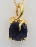 1,5 Carat Iolith Anhänger 925 Silber Collier Kette Checker Board Wassersaphir
