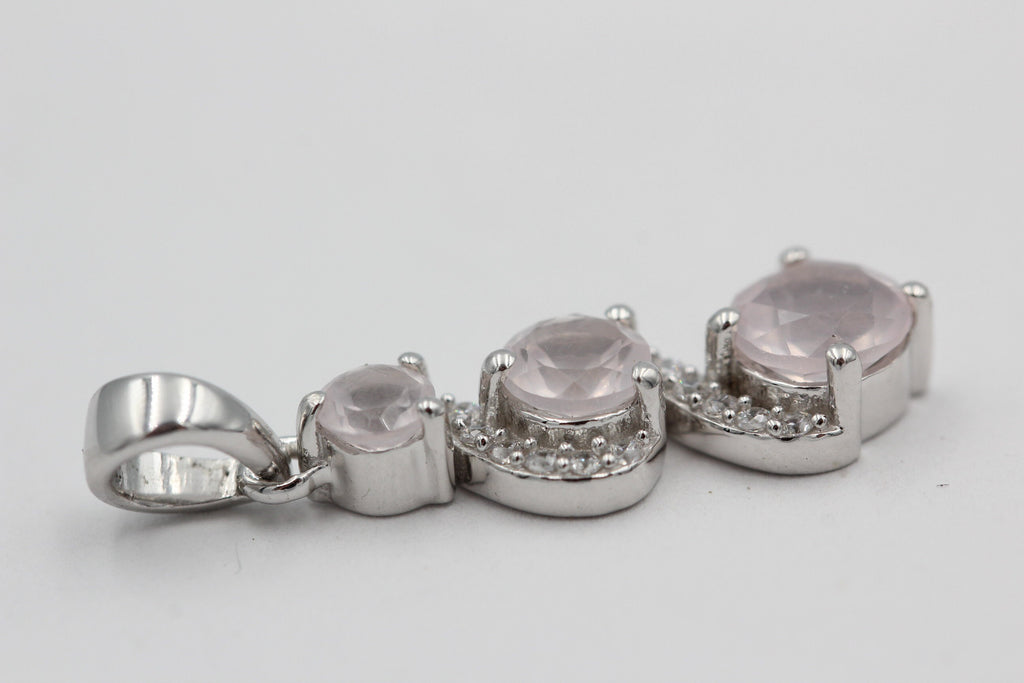 1,9 Carat edler Rosenquarz Anhänger 925 Silber Collier Kette Akzentsteine Zirkonia