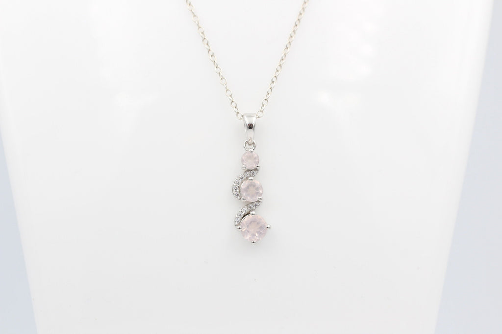 1,9 Carat edler Rosenquarz Anhänger 925 Silber Collier Kette Akzentsteine Zirkonia