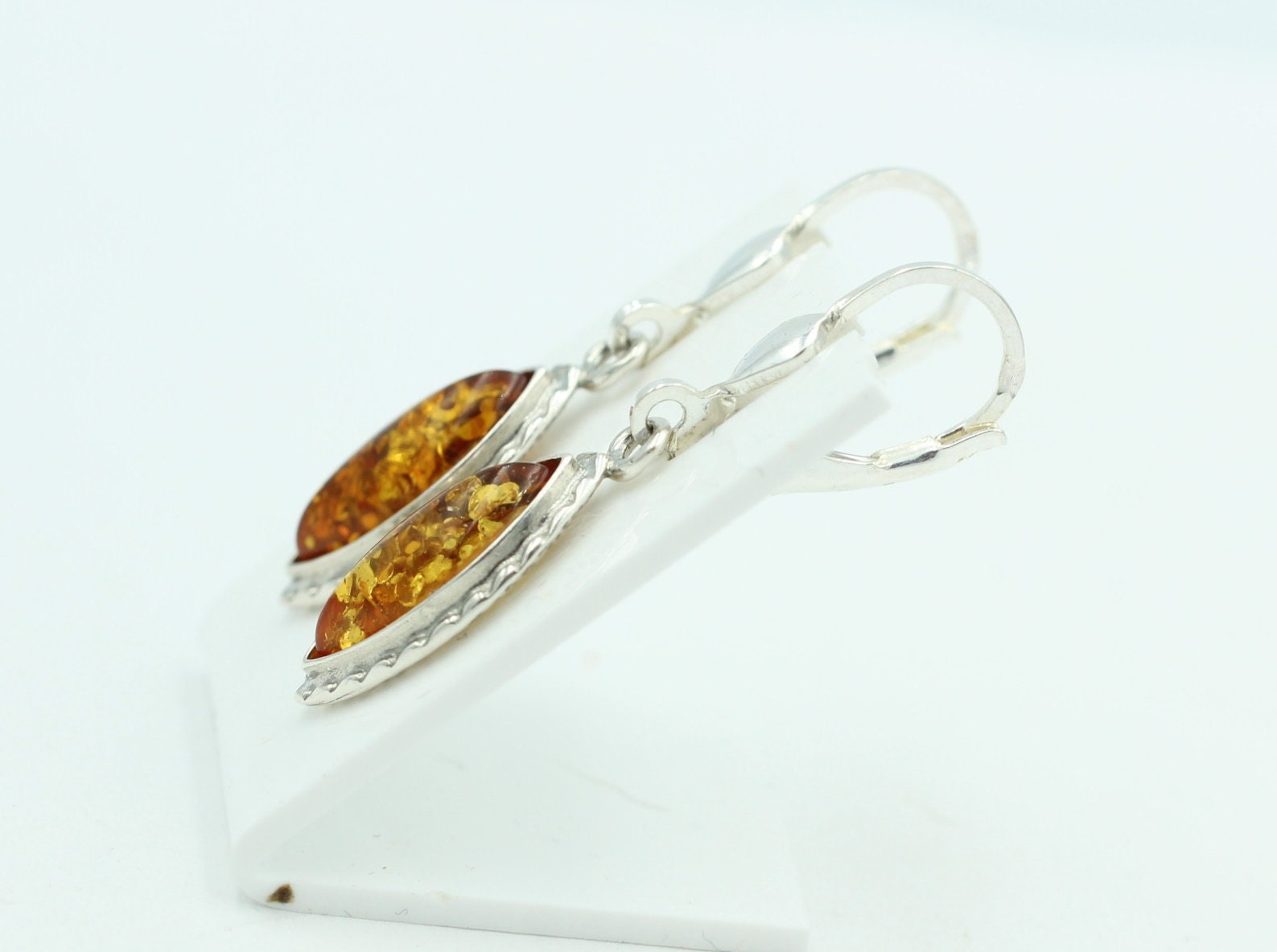 Bernstein Ohrhänger 925 Sterling Silber brauner Bernstein Brisur Top Edel