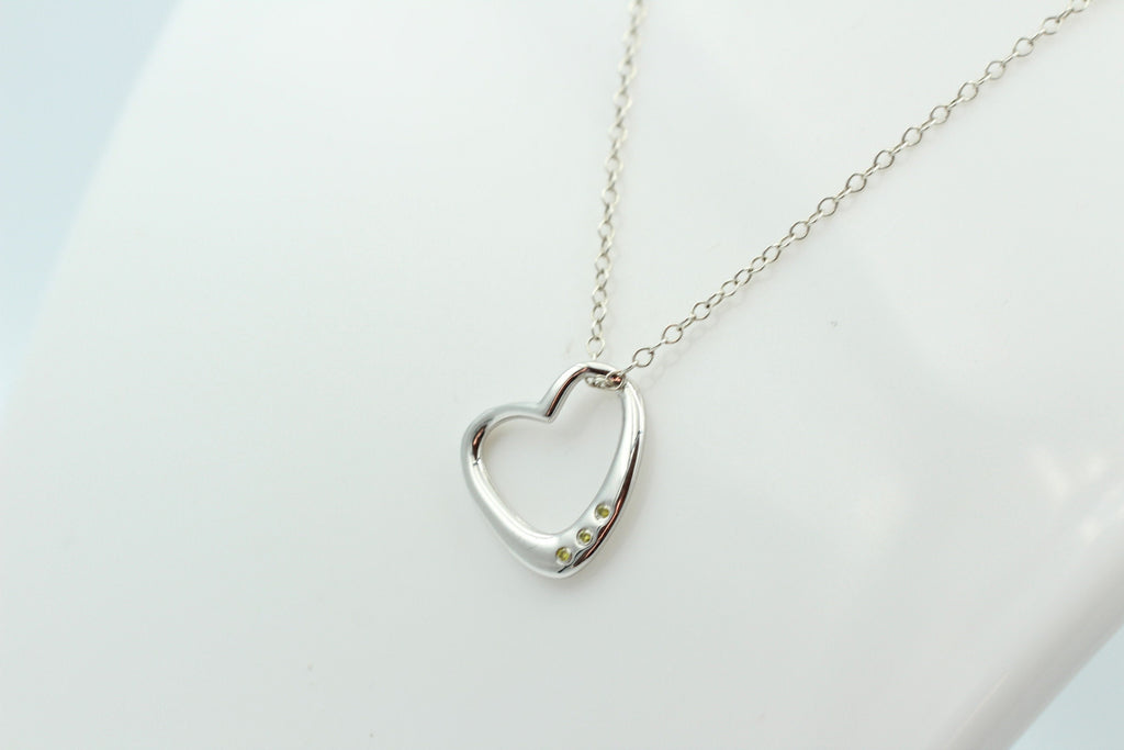 Edler 0,03 Carat gelber Diamant Herzanhänger 925 Silber Herz Collier Kette
