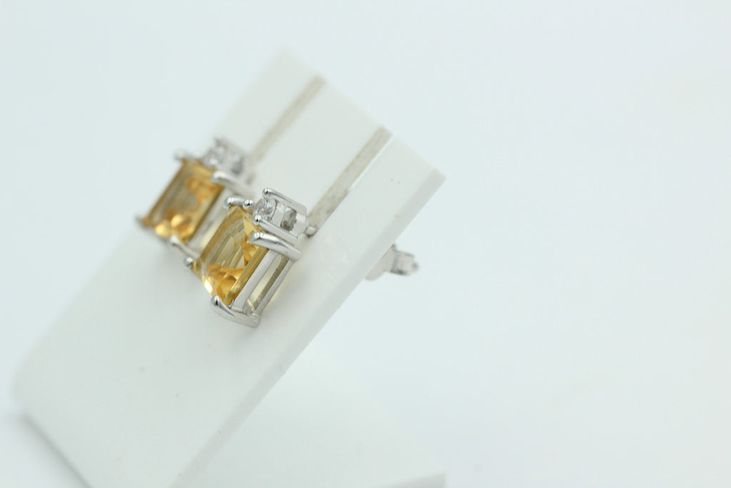 Edle 2,2 Carat Citrin Ohrstecker 925 Silber mit Zirkonia goldgelber Edelsein