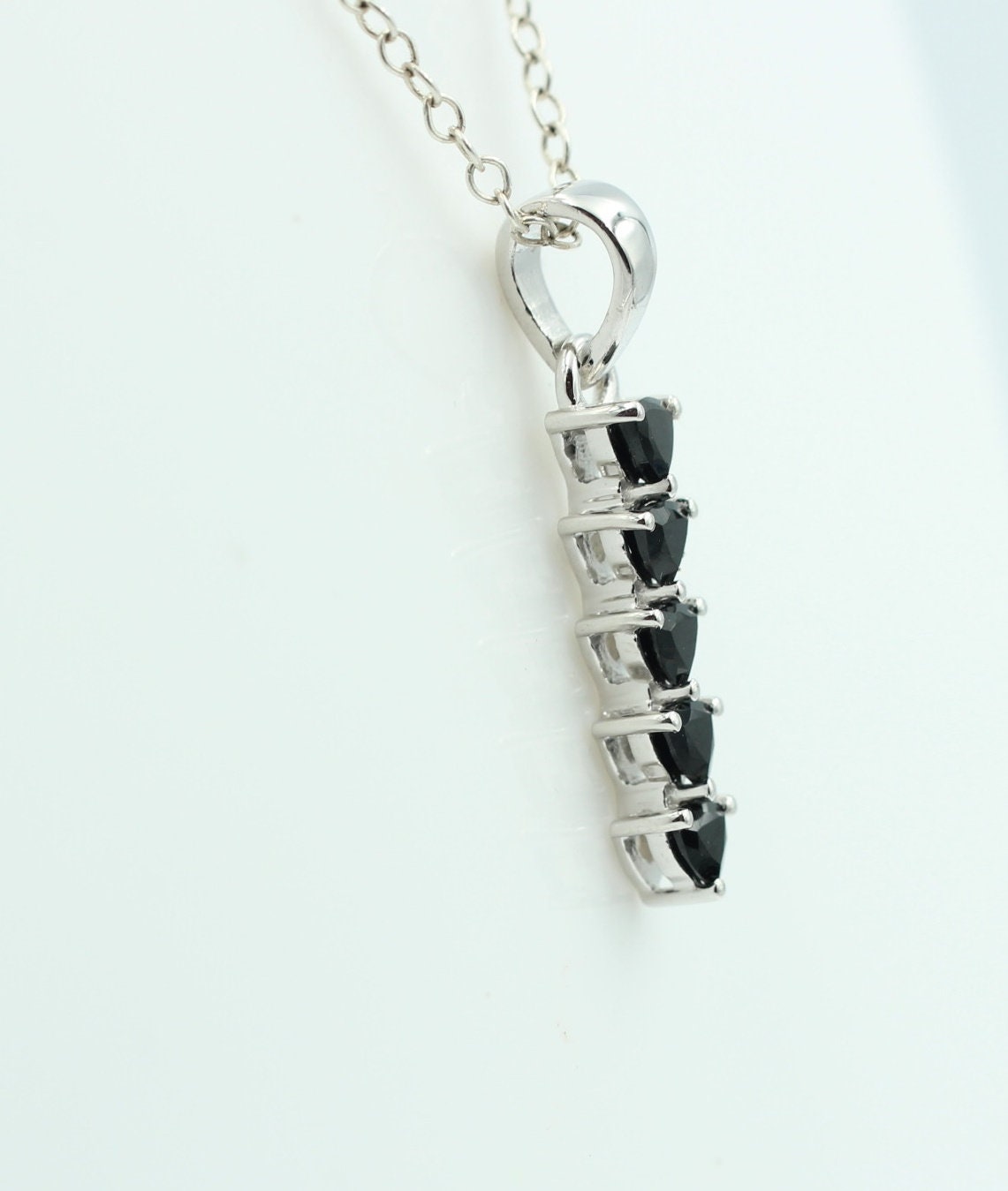 Edler 1,0 Carat schwarzer Onyx Anhänger 925 Sterling Silber Collier Kette Top