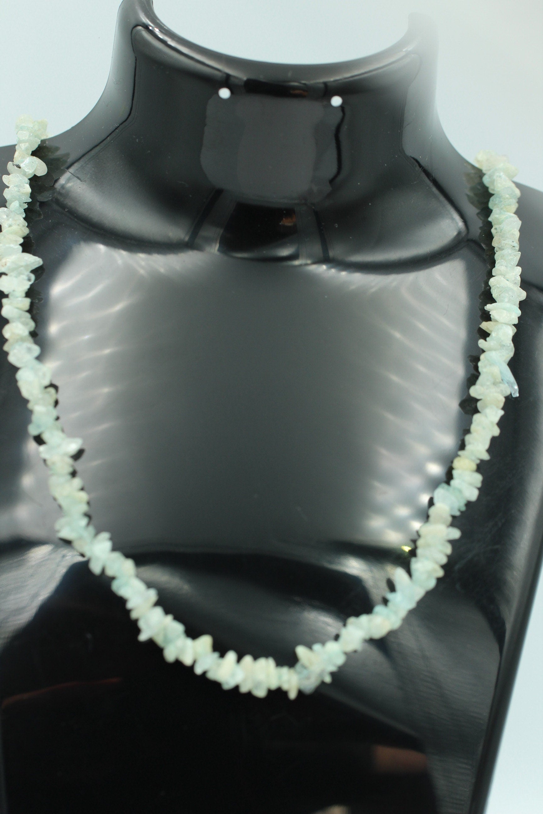 35 Carat funkelndes Aquamarin Collier Splitterkette 925 Silber mit Verlängerung
