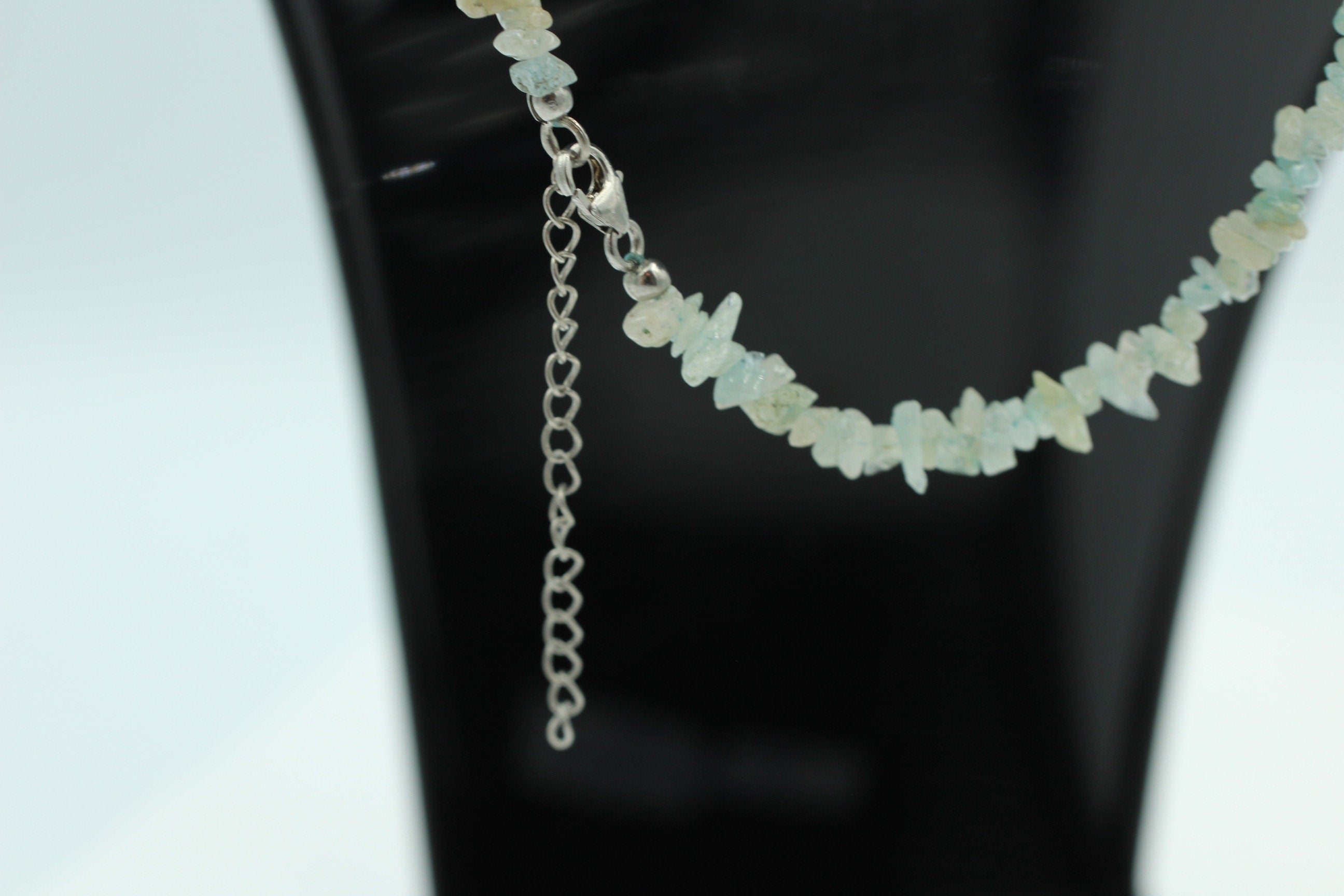 35 Carat funkelndes Aquamarin Collier Splitterkette 925 Silber mit Verlängerung