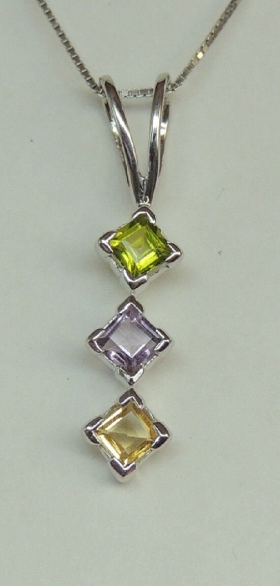 Edler 1,26 Carat Edelstein Anhanger 925 Silber Peridot Citrin Amethyst Schmuck C
