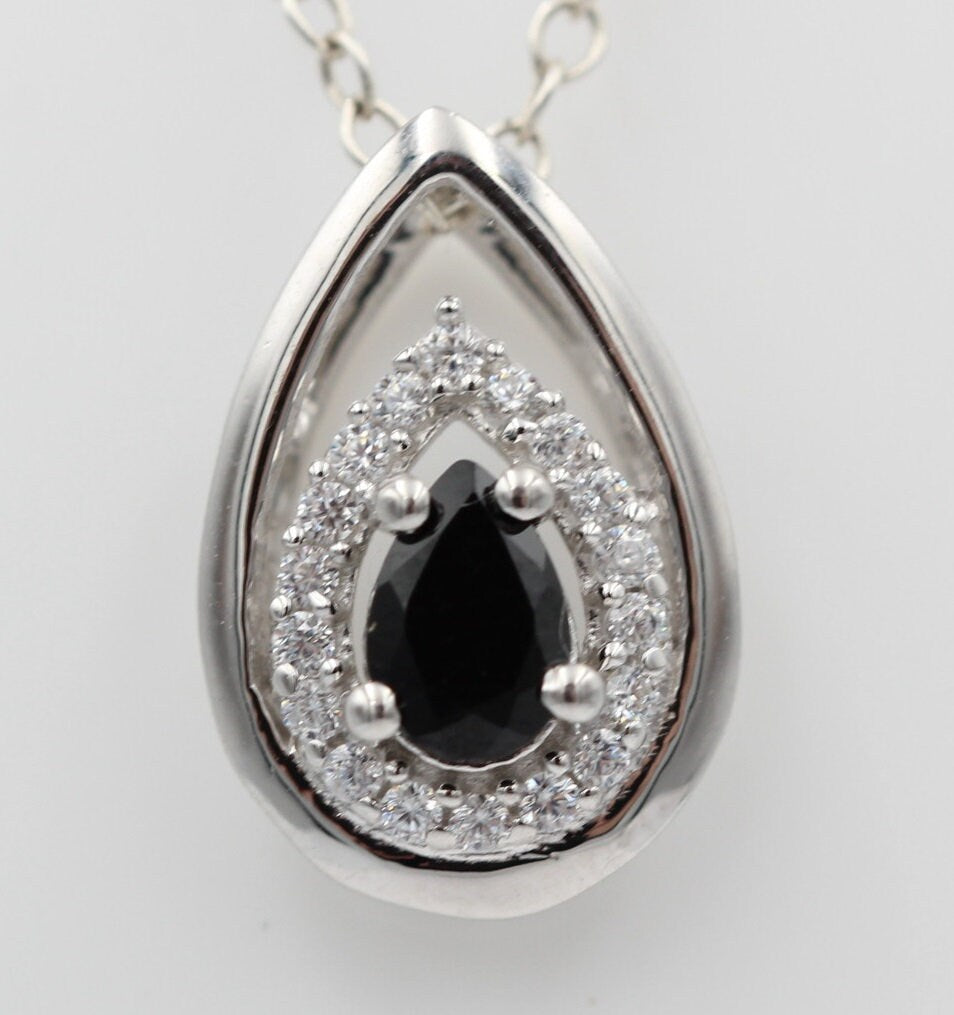 Edler 0,51 Carat schwarzer Onyx Anhänger 925 Silber Collier Kette Onyx Anhänger