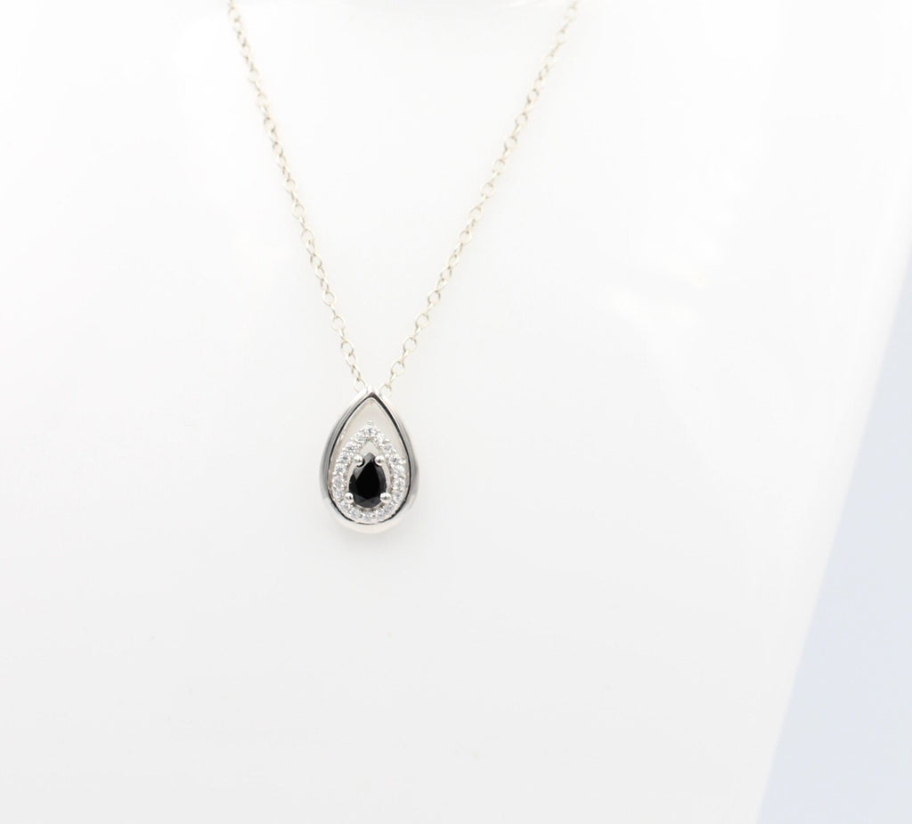 Edler 0,51 Carat schwarzer Onyx Anhänger 925 Silber Collier Kette Onyx Anhänger