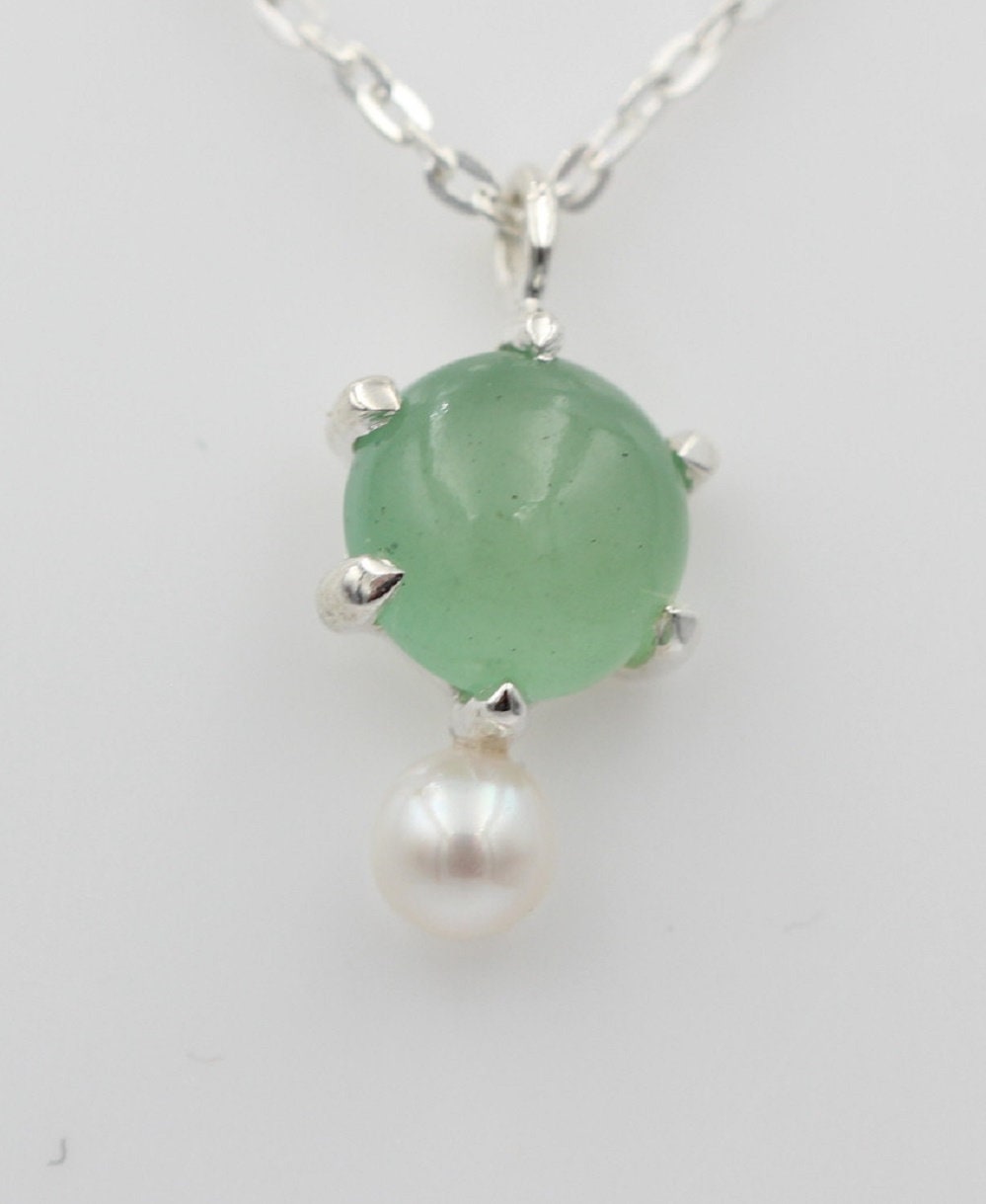 Campur Design 0,91 Carat Aventurin SWP Perle Anhänger 925 Silber Collier Kette