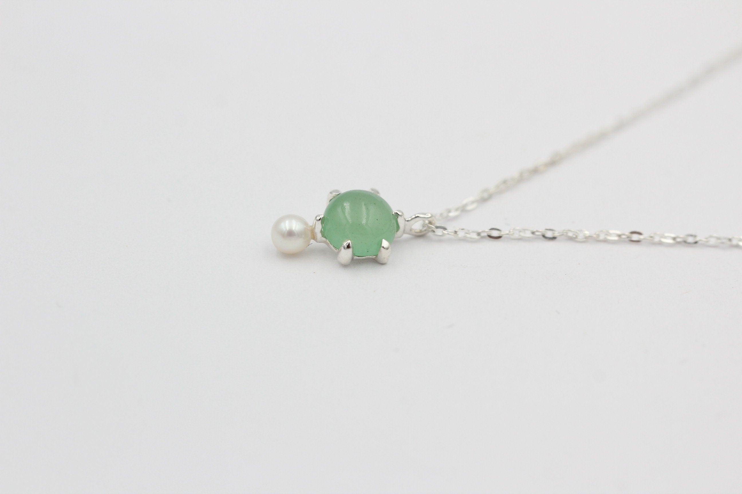Campur Design 0,91 Carat Aventurin SWP Perle Anhänger 925 Silber Collier Kette