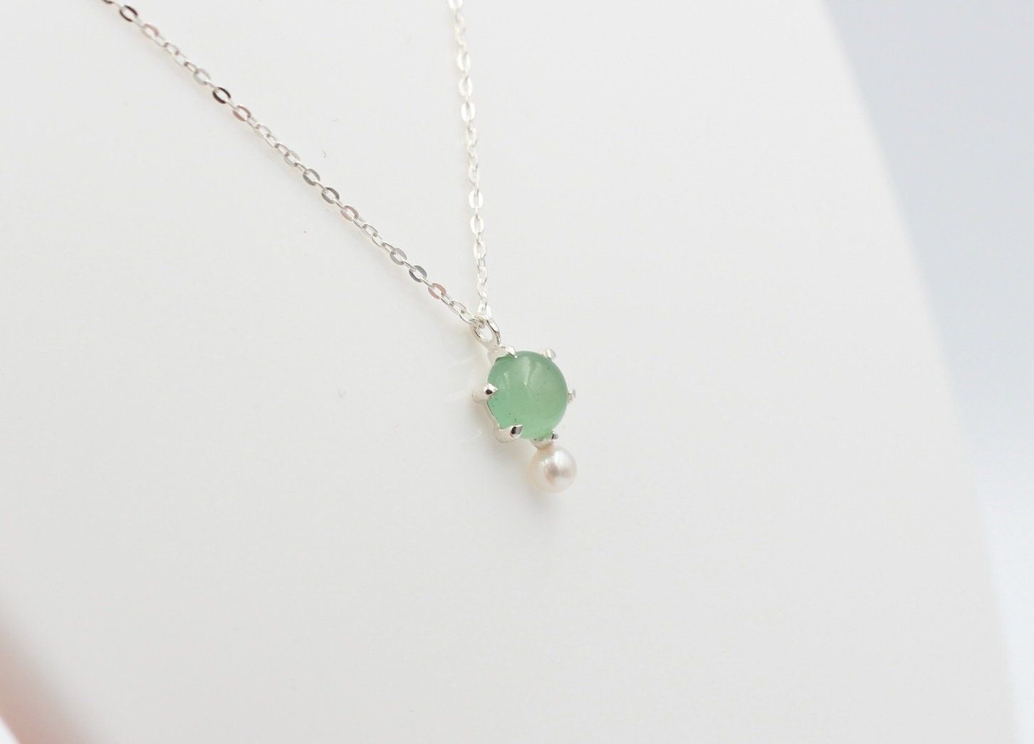 Campur Design 0,91 Carat Aventurin SWP Perle Anhänger 925 Silber Collier Kette
