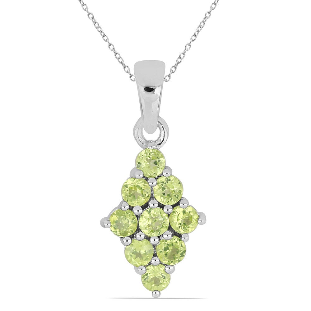1,7 Carat maigrüner Peridot Anhänger 925 Silber Collier Kette Peridotanhänger