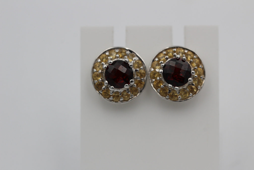 Edle 1,70  Carat Granat Citrin  Ohrstecker 925 Silber Edelsteinohrstecker Top