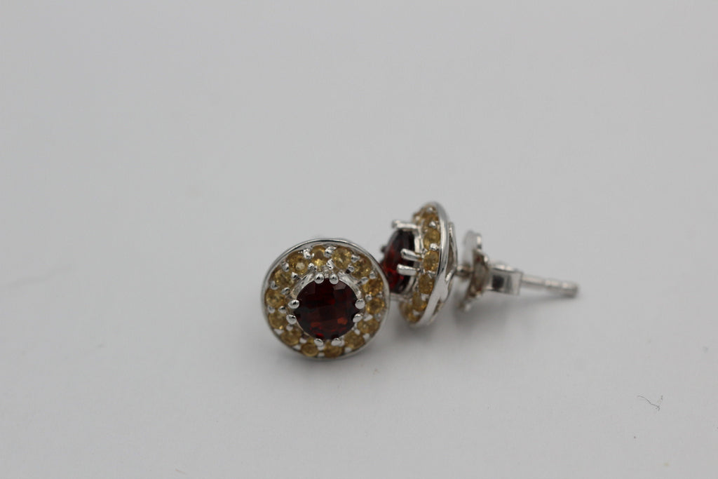 Edle 1,70  Carat Granat Citrin  Ohrstecker 925 Silber Edelsteinohrstecker Top
