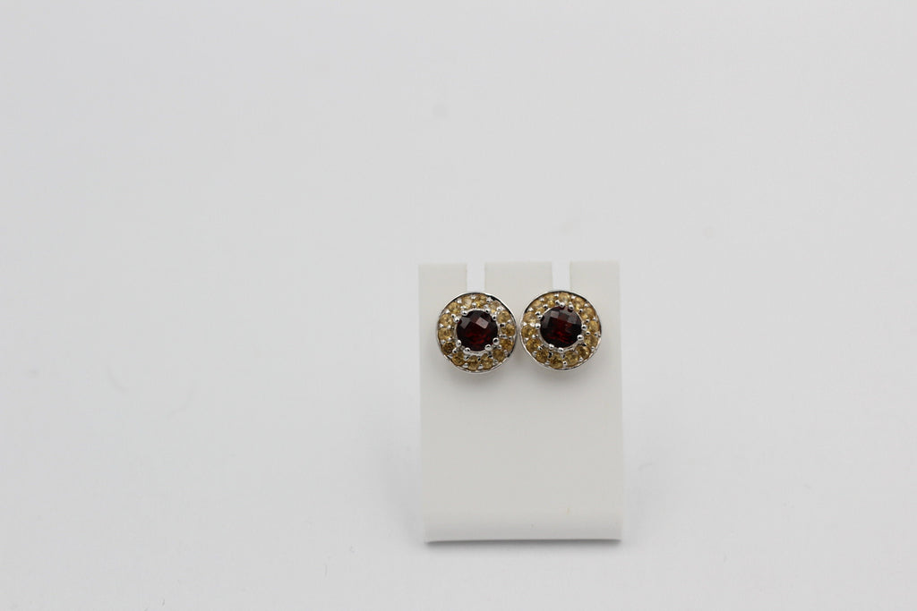 Edle 1,70  Carat Granat Citrin  Ohrstecker 925 Silber Edelsteinohrstecker Top